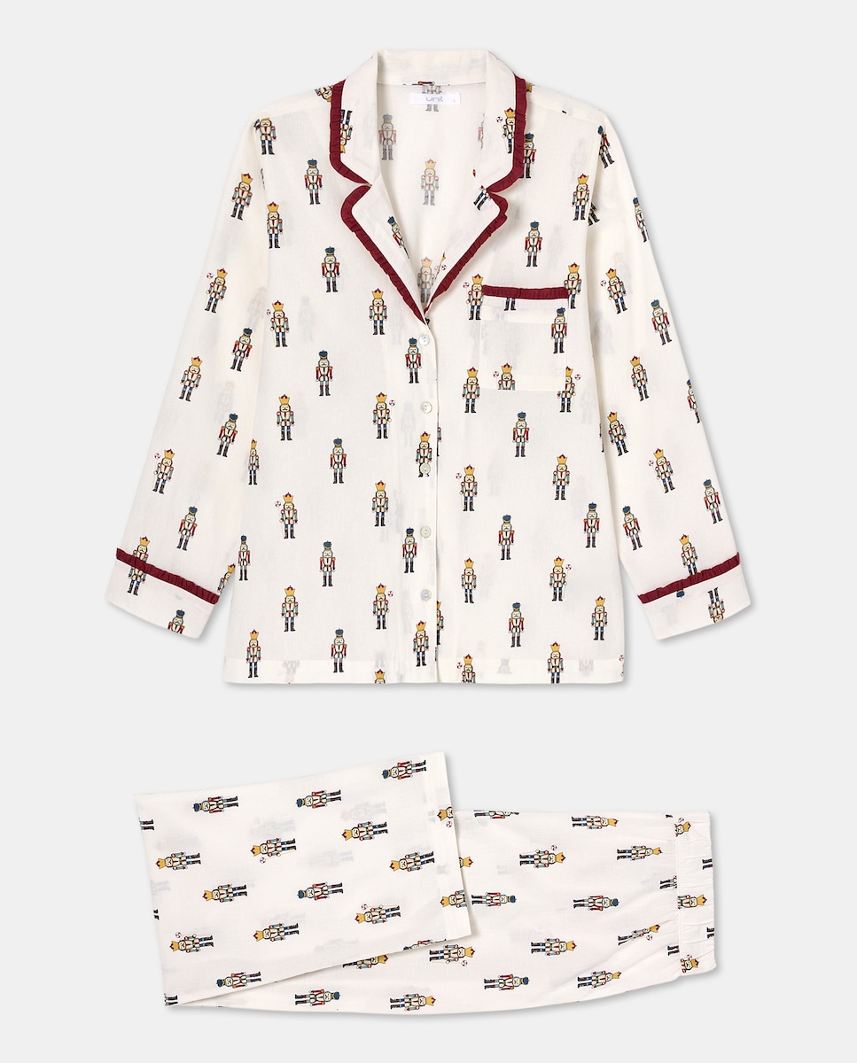 Pijama mujer franela dos piezas estampado Blanco roto-4