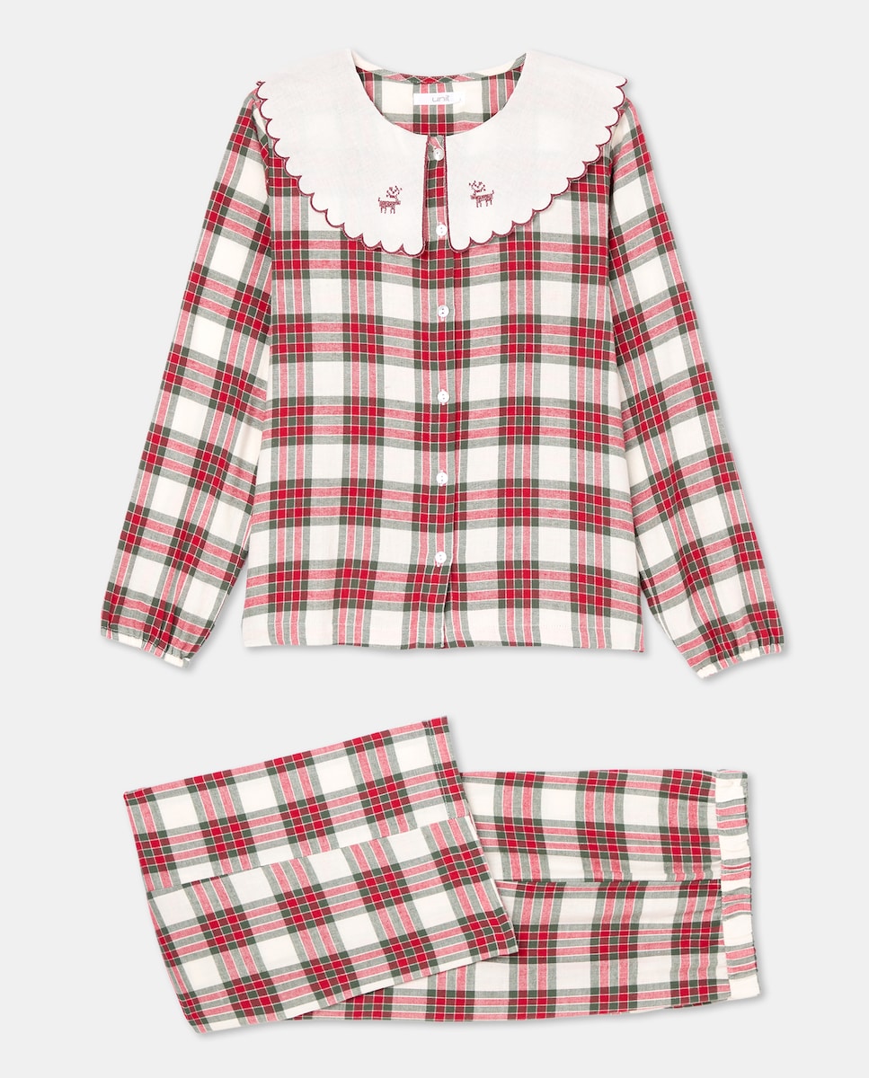 Pijama mujer franela cuello cuadros rojos Rojo-4
