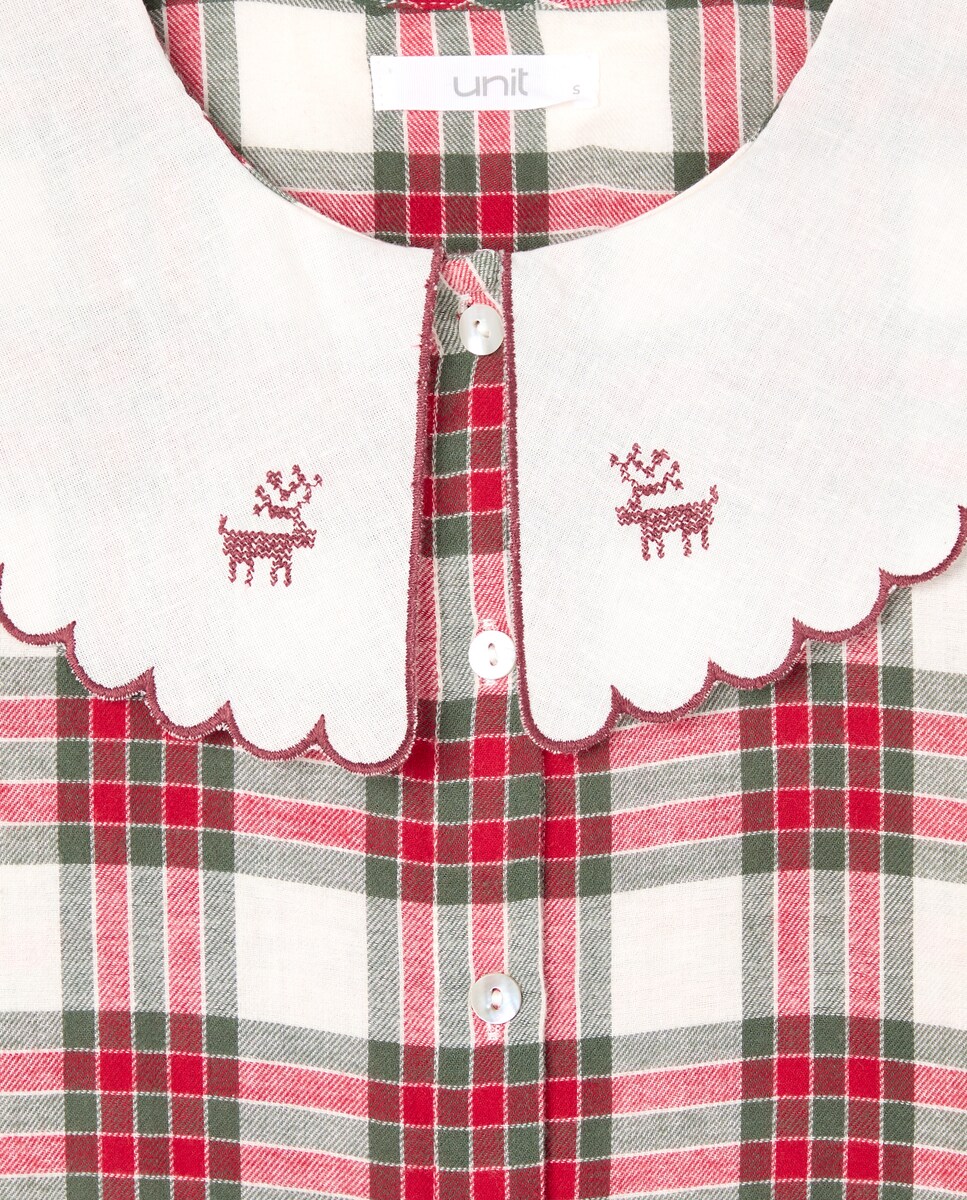 Pijama mujer franela cuello cuadros rojos Rojo-5