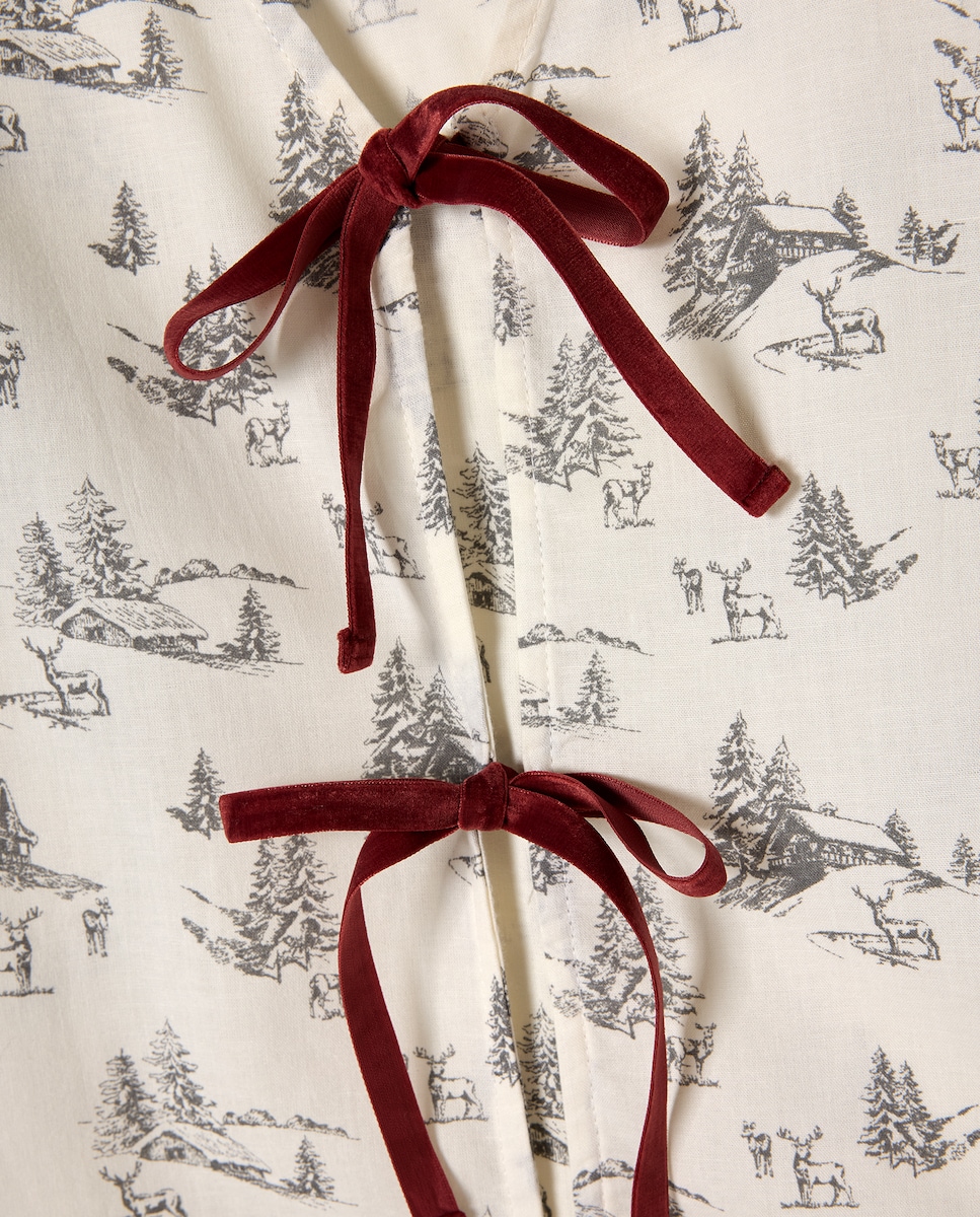 Pijama mujer franela lazos terciopelo Blanco-4