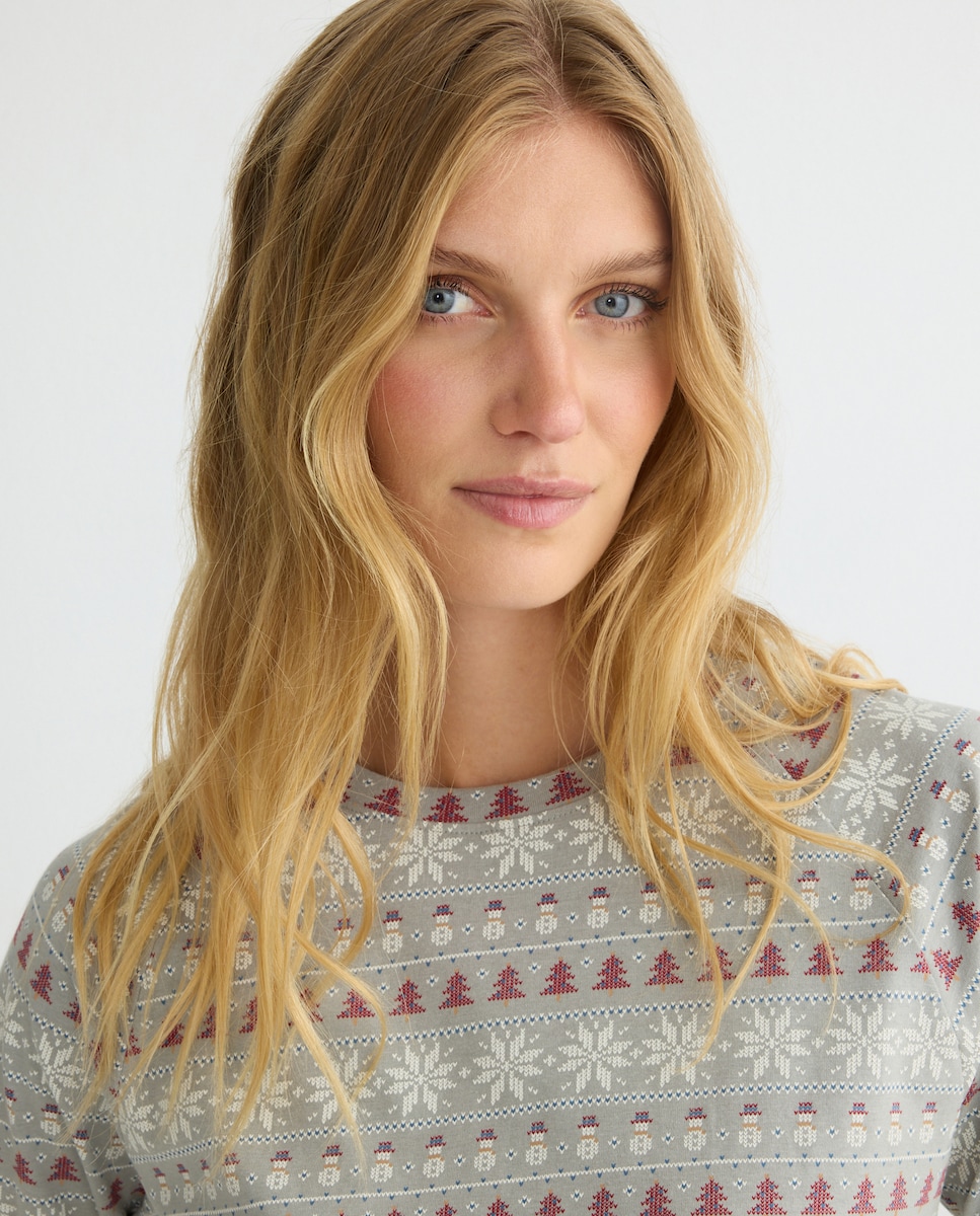 Pijama mujer algodón greca navideña Blanco-2