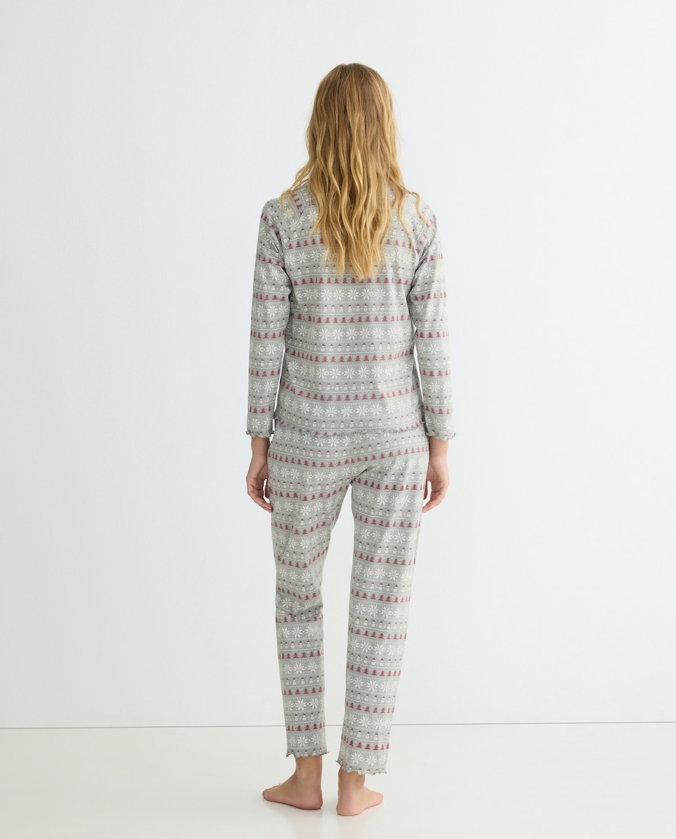 Pijama mujer algodón greca navideña Blanco-3