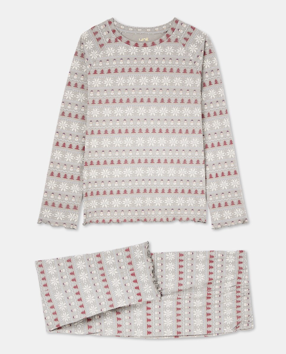 Pijama mujer algodón greca navideña Blanco-4