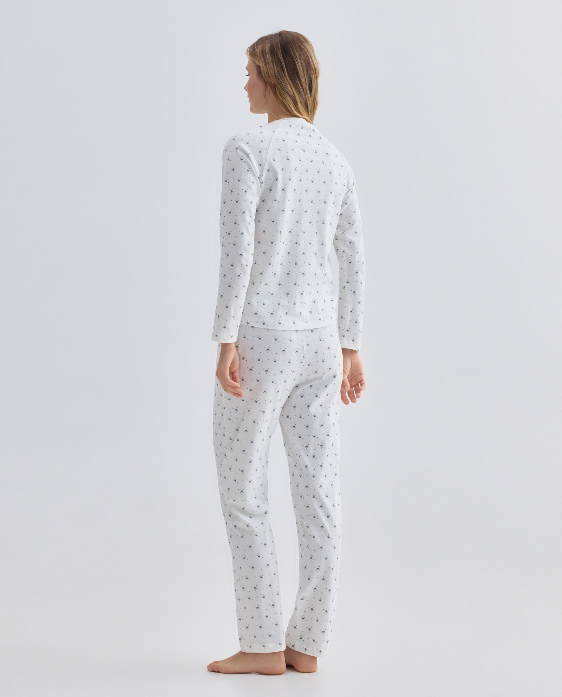 Pijama mujer algodón estampado Blanco roto-2