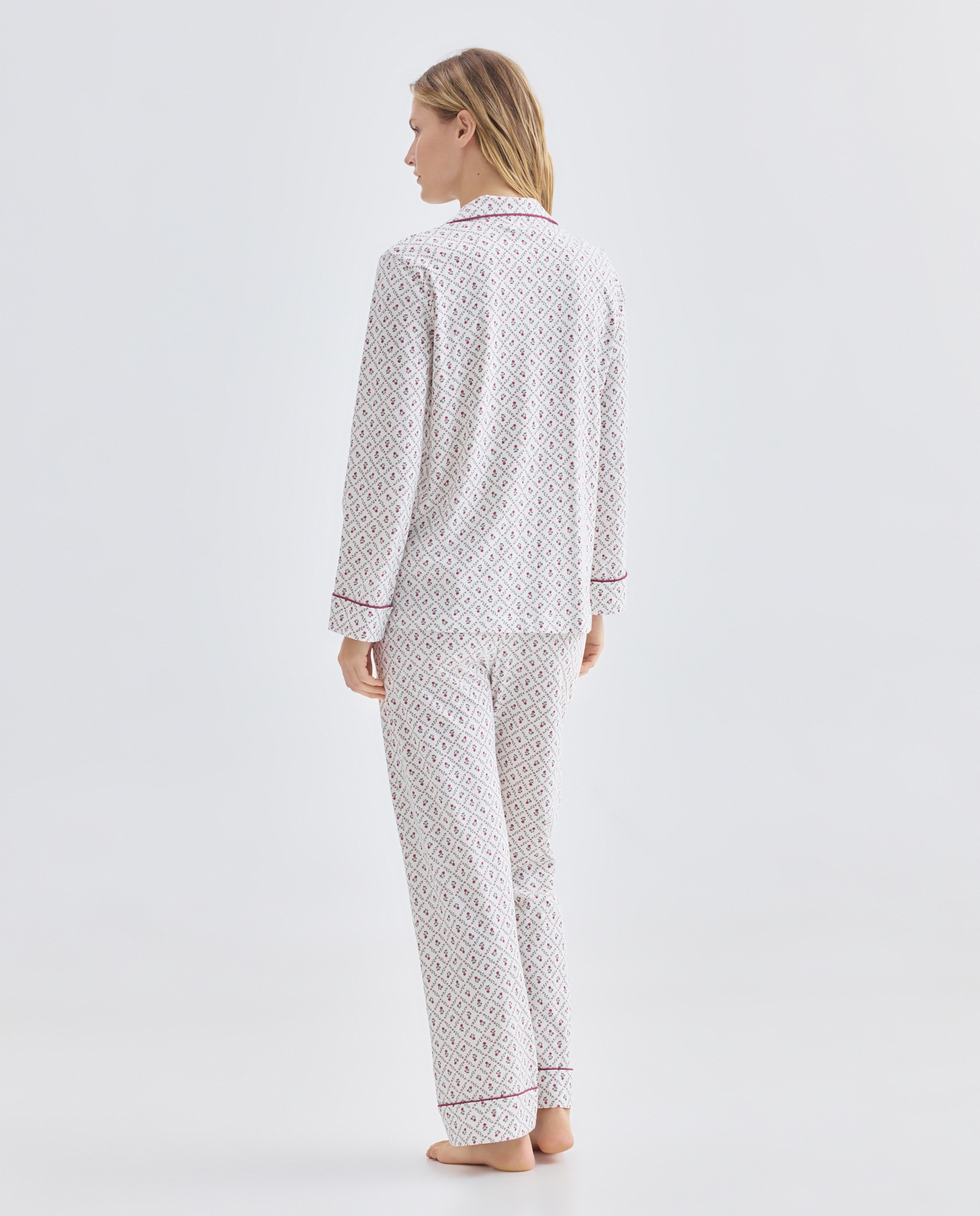 Pijama mujer algodón dos piezas estampado Blanco roto-2
