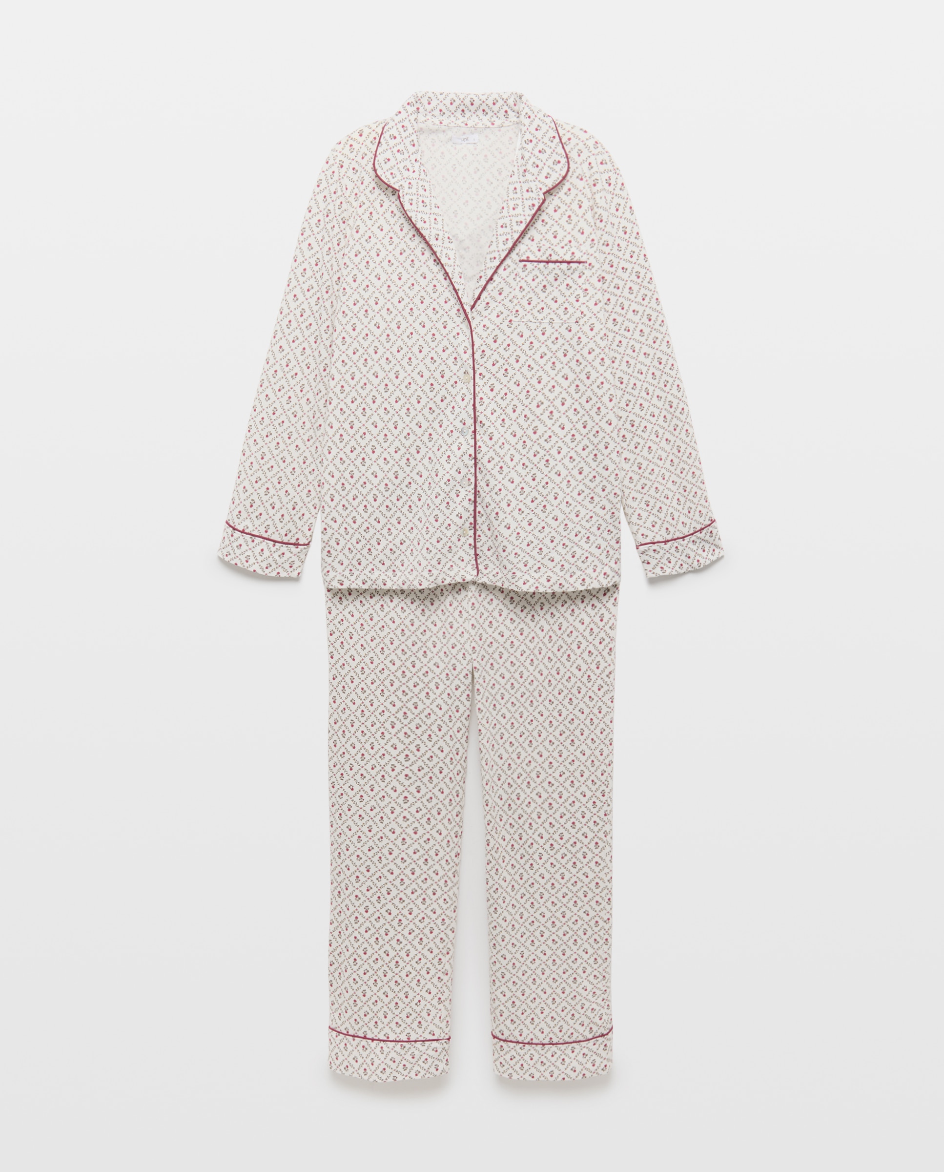 Pijama mujer algodón dos piezas estampado Blanco roto-3