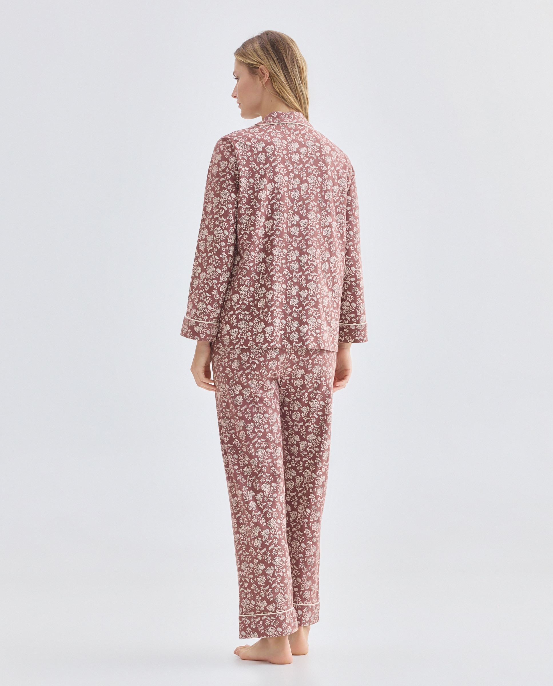 Pijama mujer algodón dos piezas estampado Burdeos-2