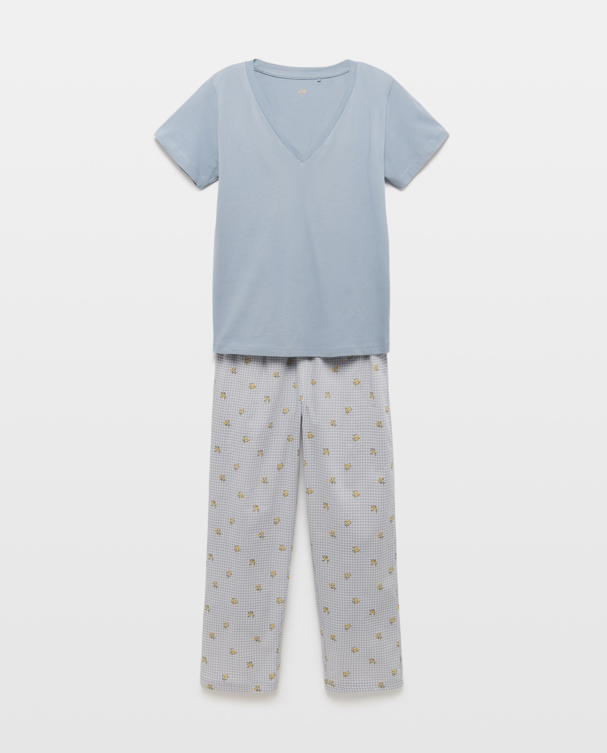 Pijama mujer algodón estampado 410 Azul claro-3