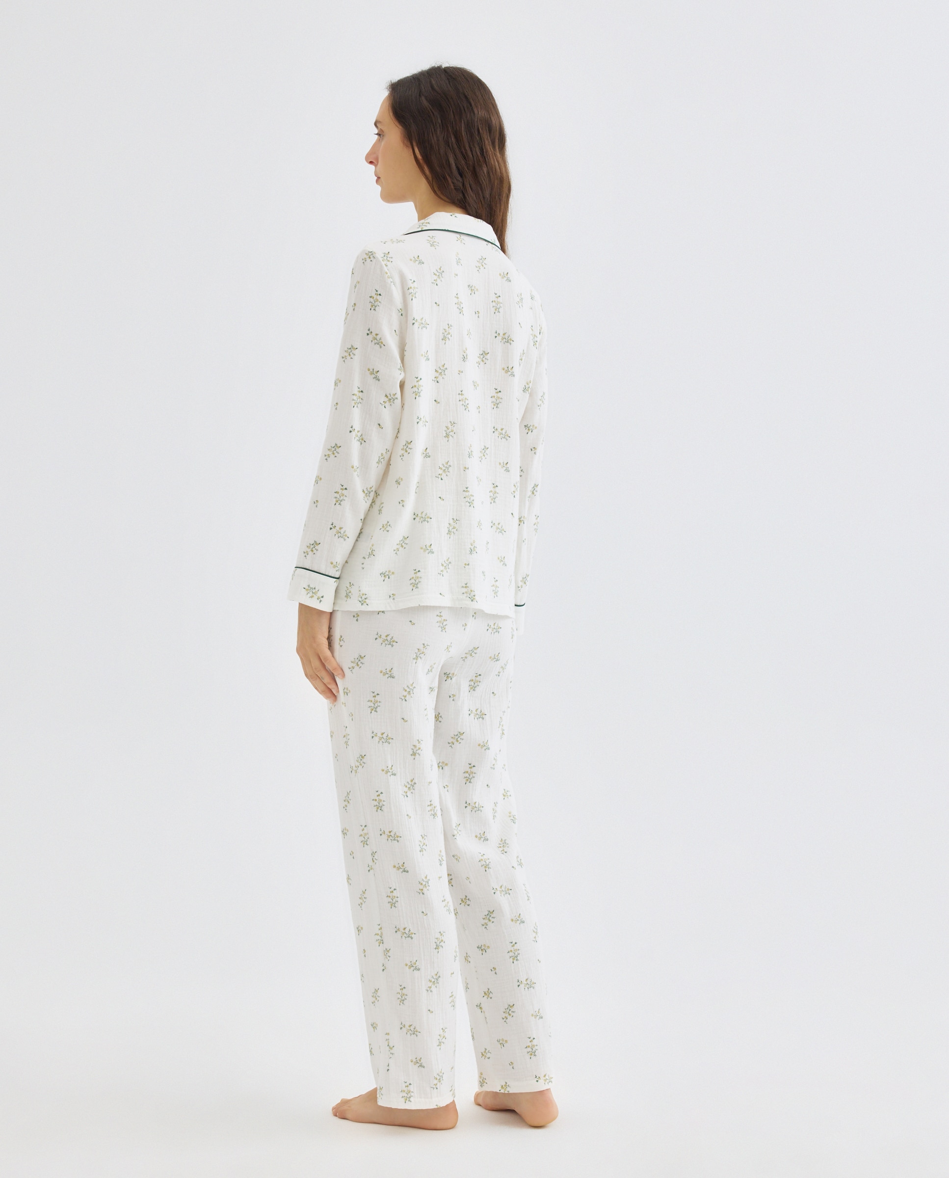 Pijama mujer algodón estampado Blanco roto-2