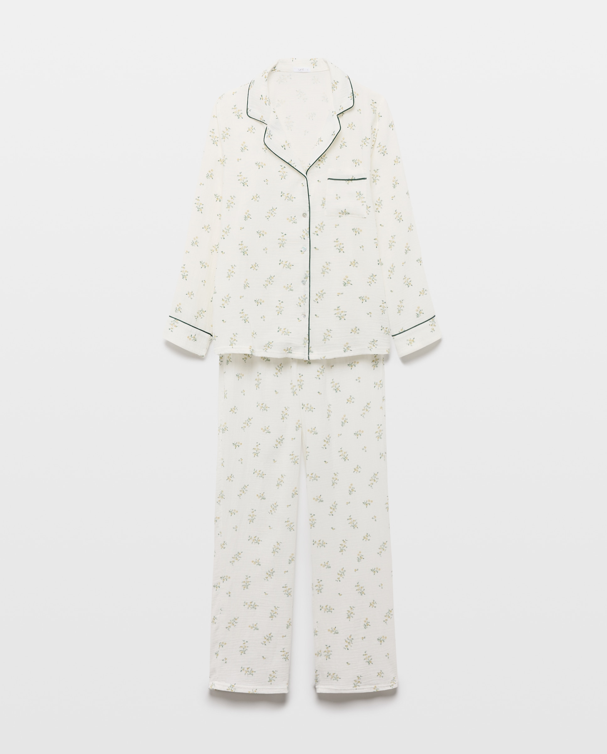 Pijama mujer algodón estampado Blanco roto-3