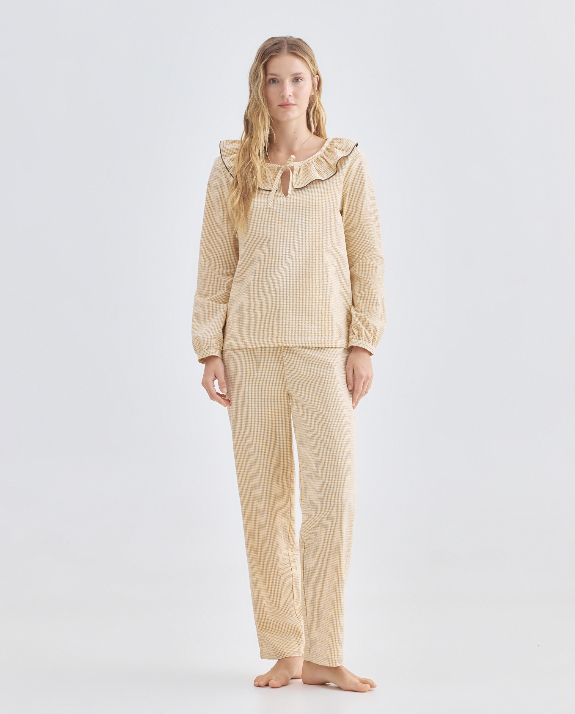 Imagen 0 de Pijama mujer algodón cuello lazo vichy