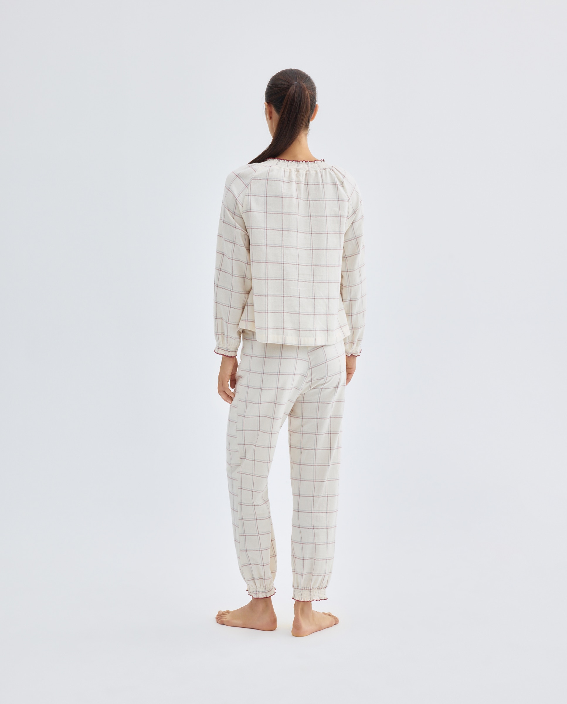 Pijama mujer algodón cuello smock Blanco roto-2