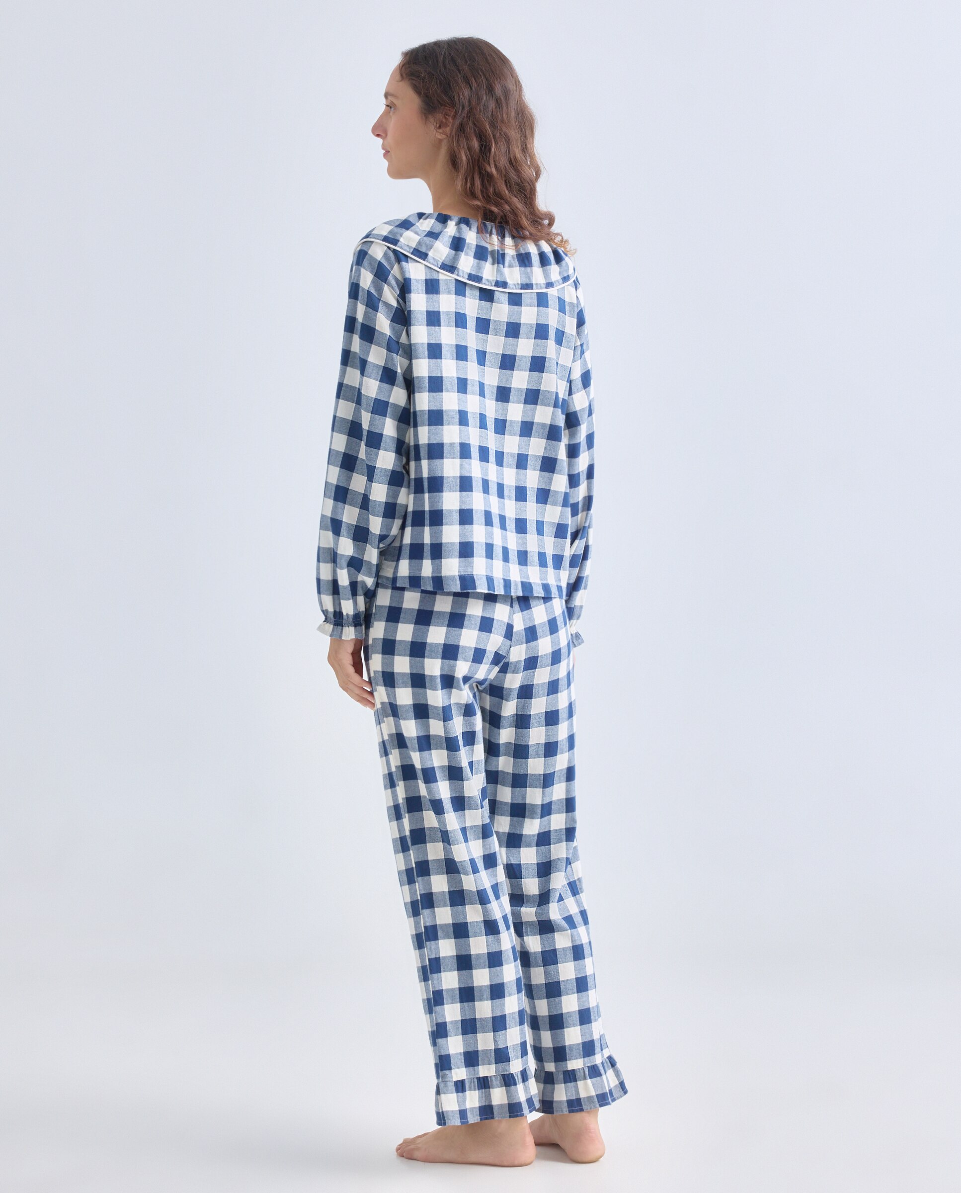 Pijama mujer algodón cuello vichy Azul marino-2