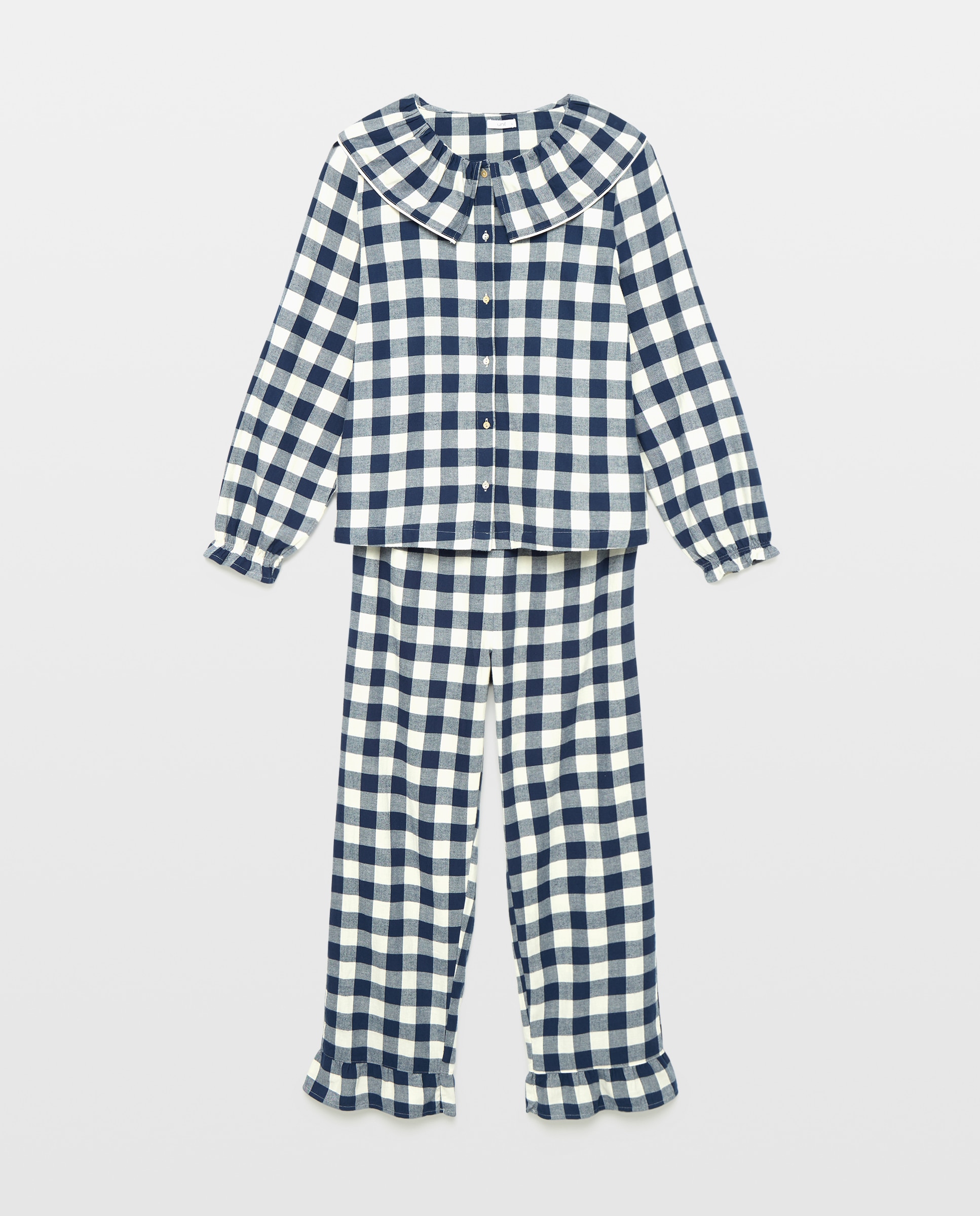 Pijama mujer algodón cuello vichy Azul marino-3
