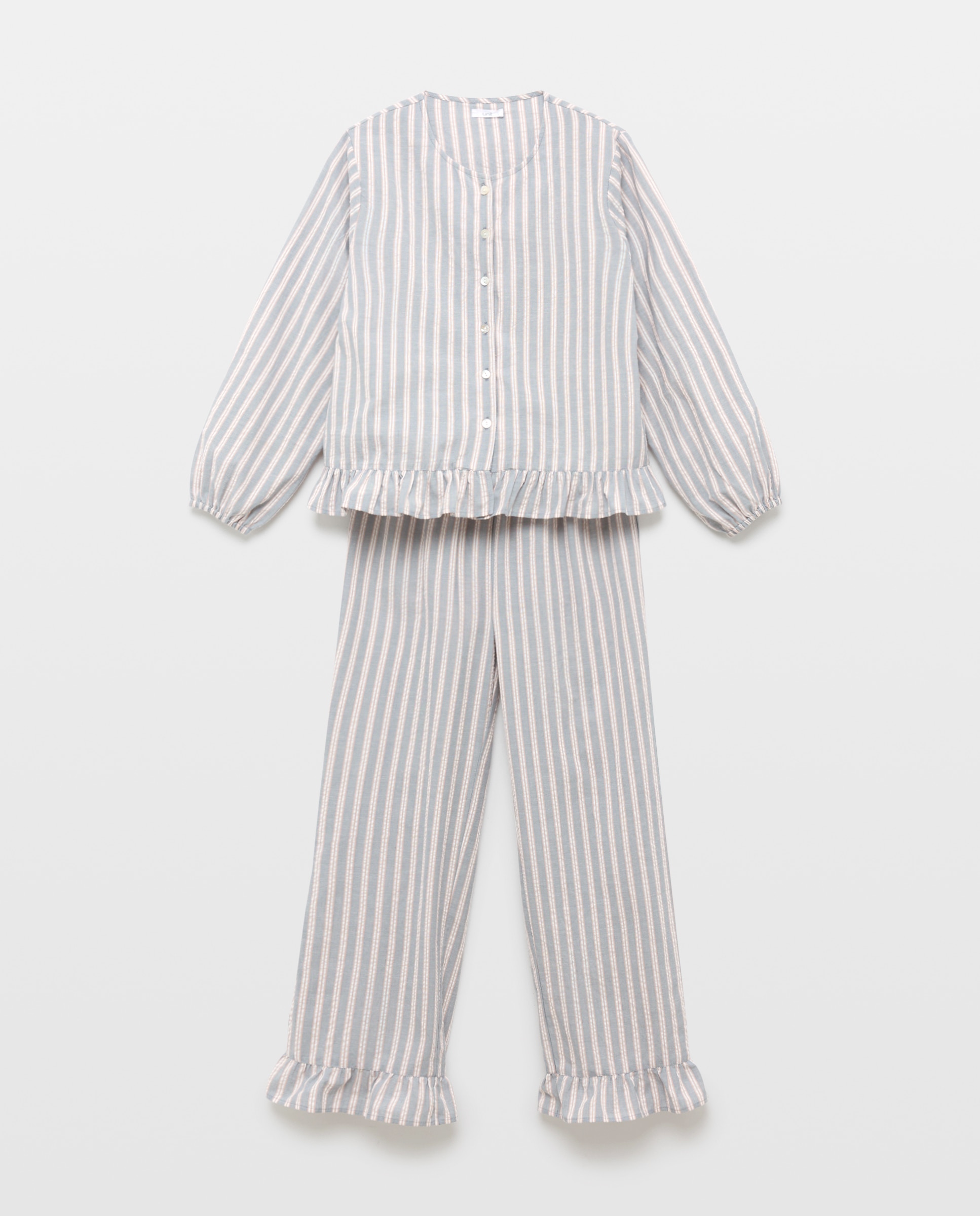 Pijama mujer algodón con volante 400 Azul-3