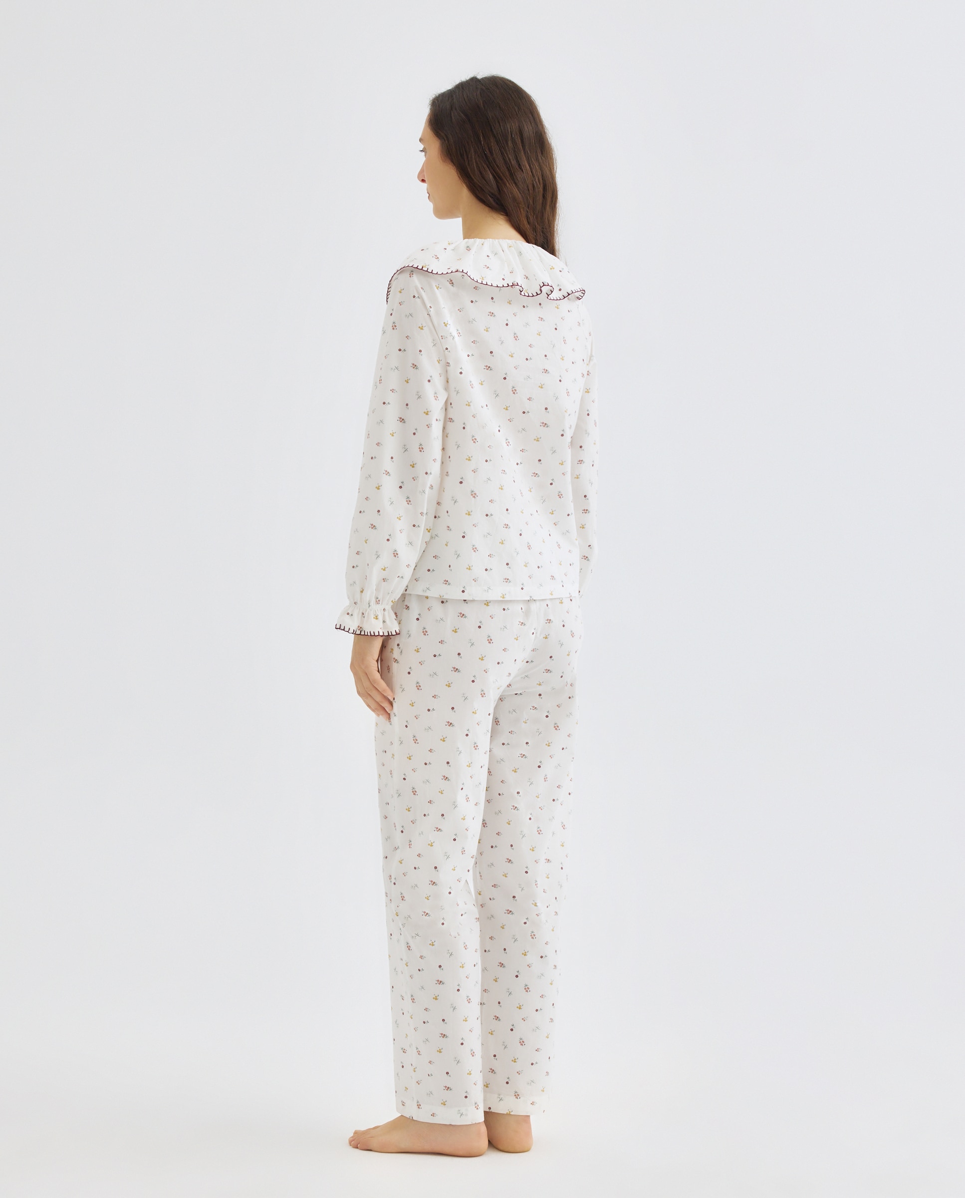 Pijama mujer algodón estampado flores Blanco-2
