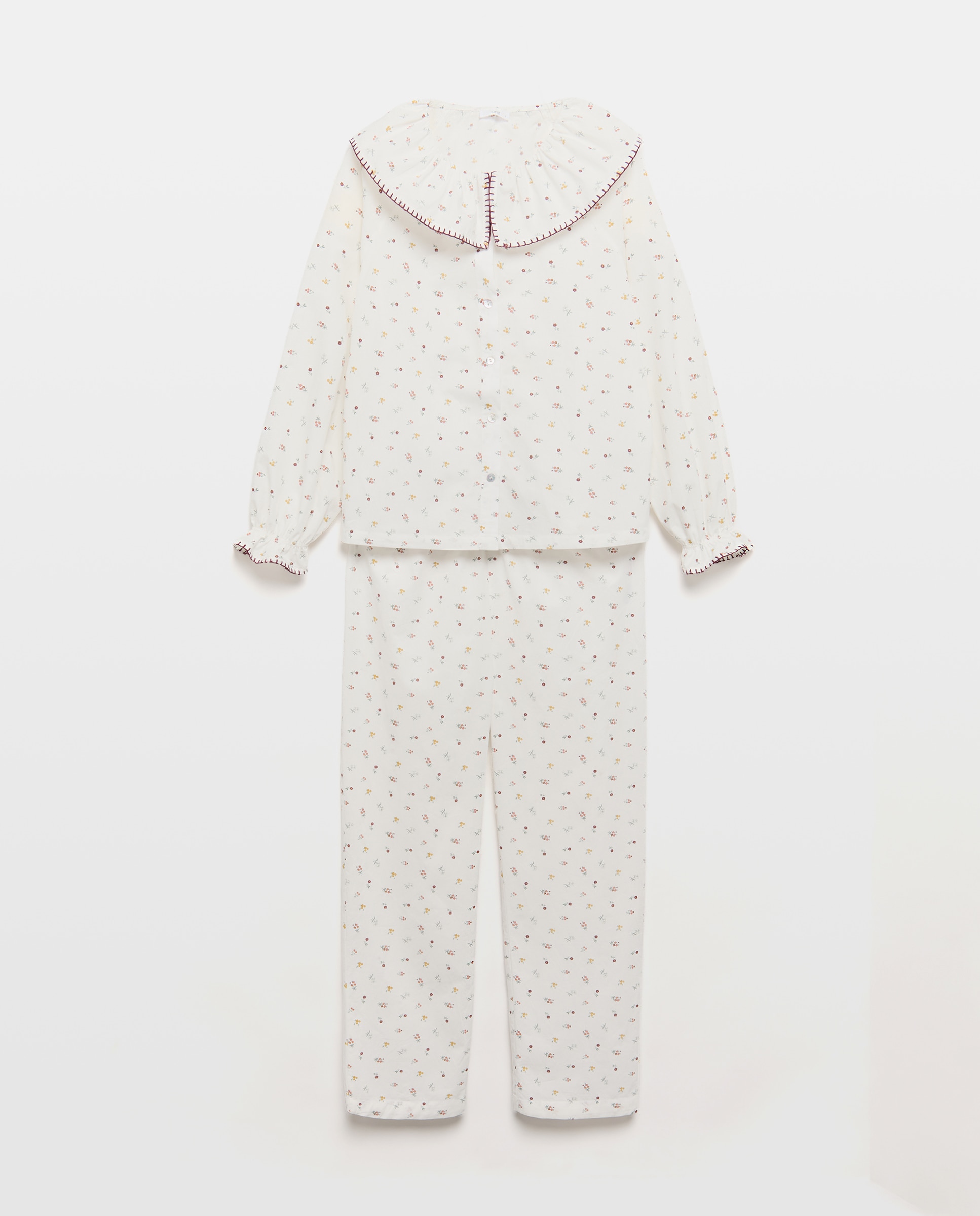 Pijama mujer algodón estampado flores Blanco-3