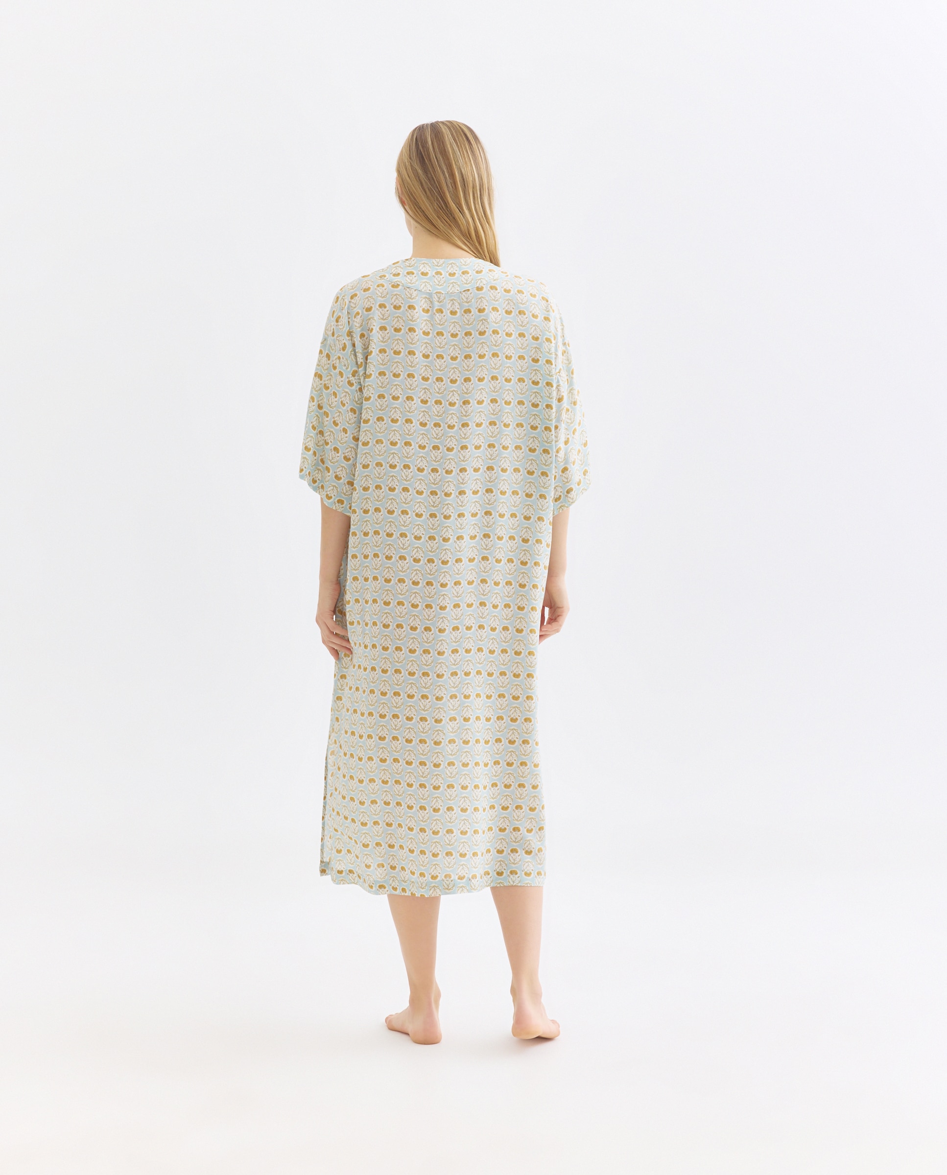 Camisón mujer túnica estampada escote pico Mostaza-2