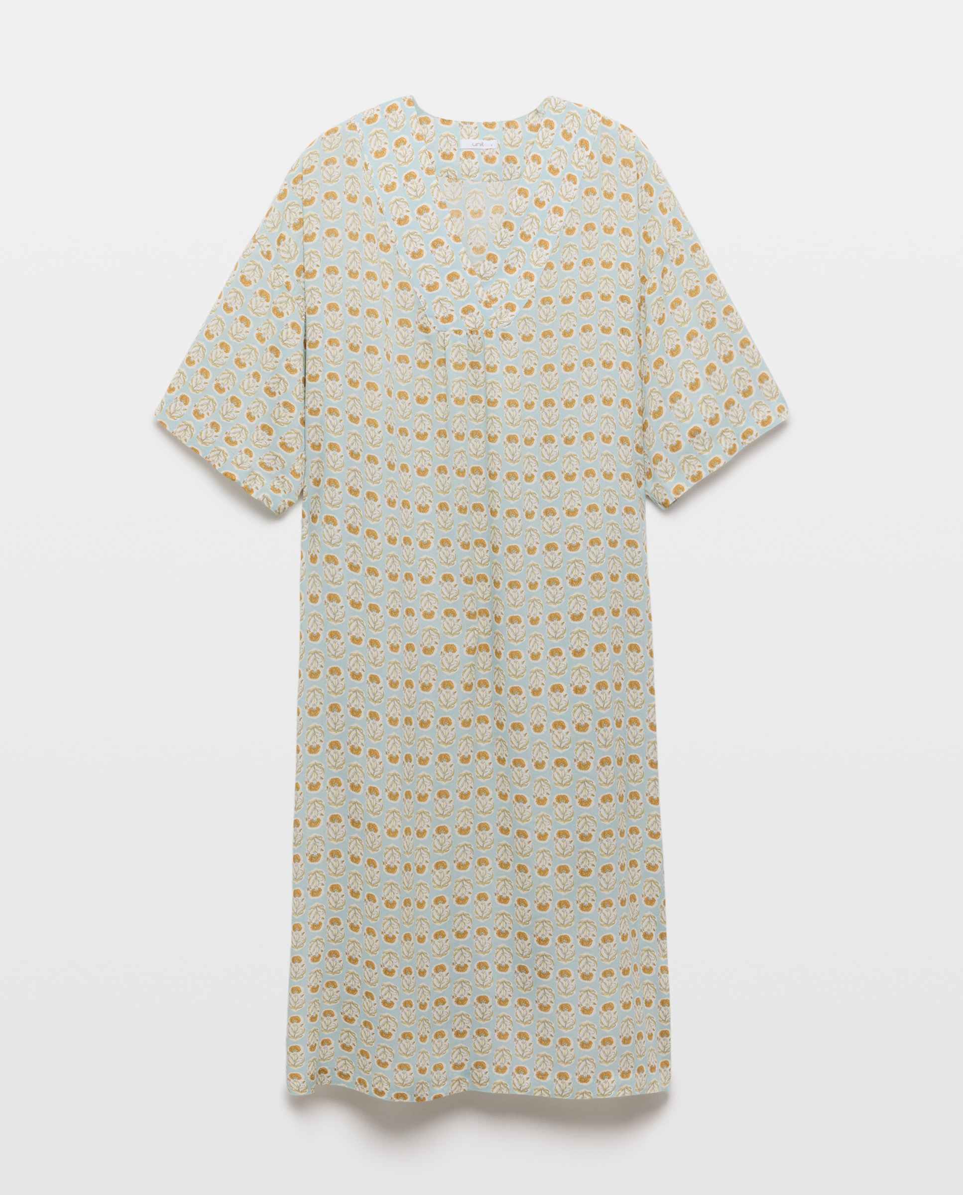 Camisón mujer túnica estampada escote pico Mostaza-3