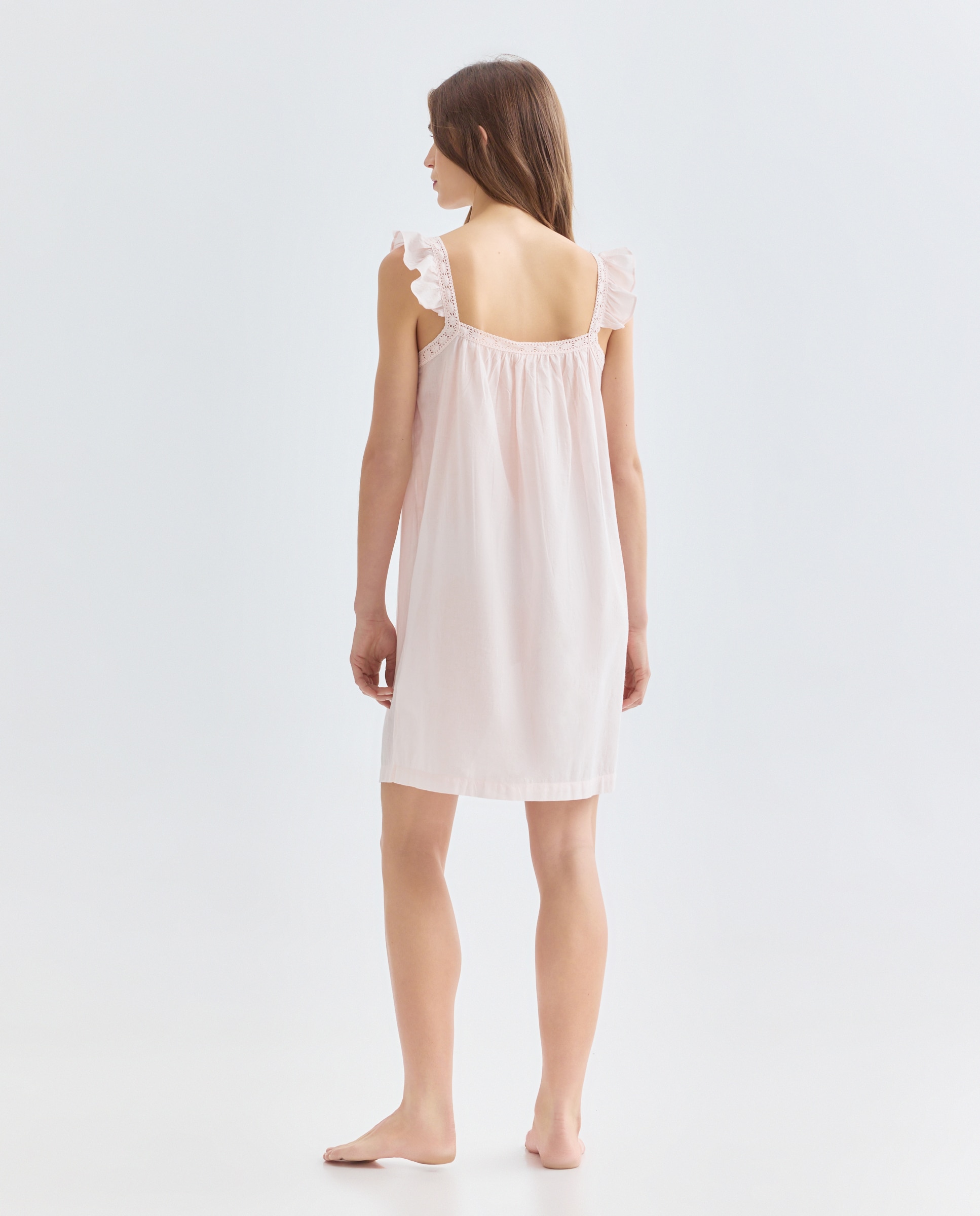 Camisón mujer algodón tirantes lace Rosa claro-2