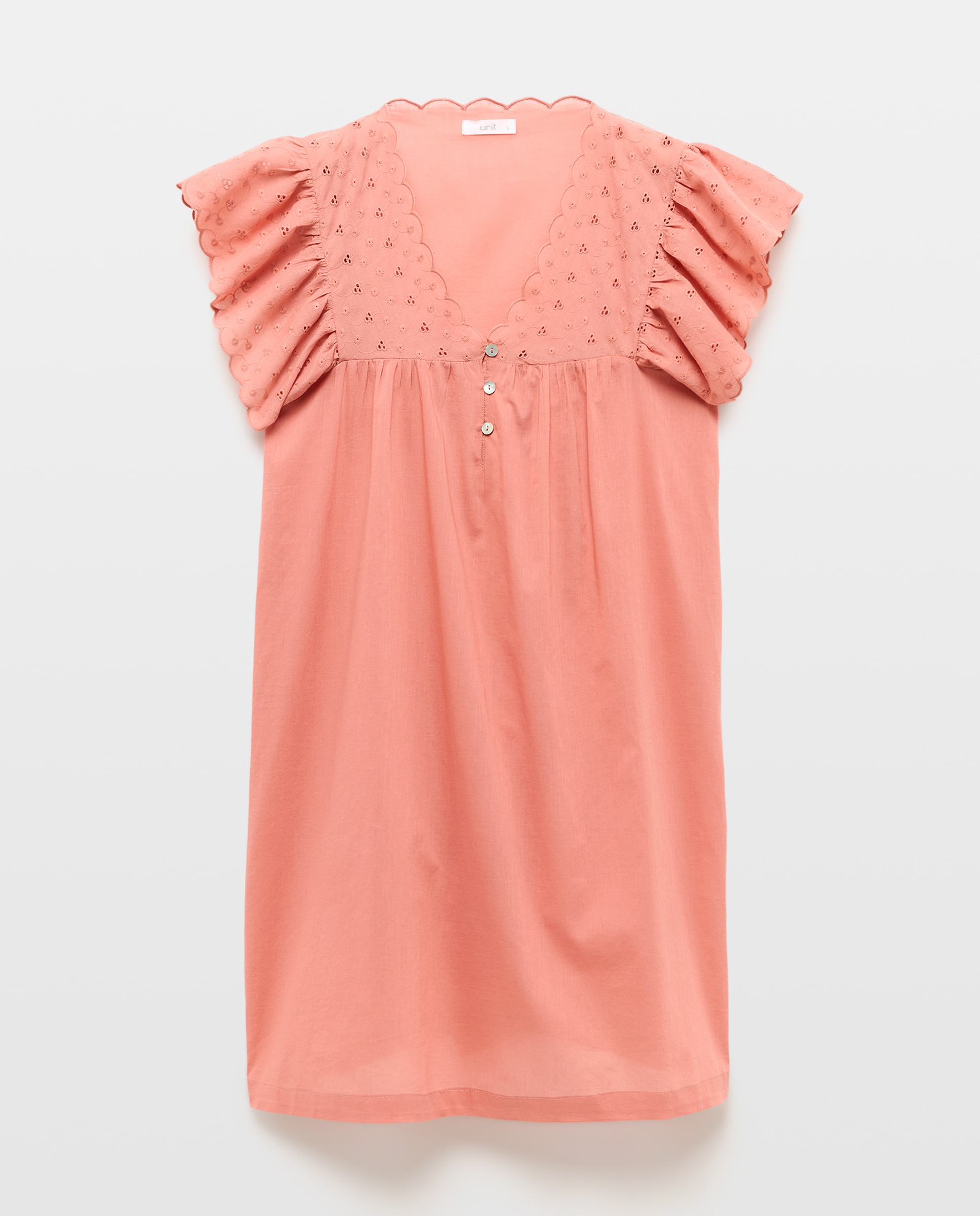 Camisón mujer algodón pechera bordado 260 Salmón-3