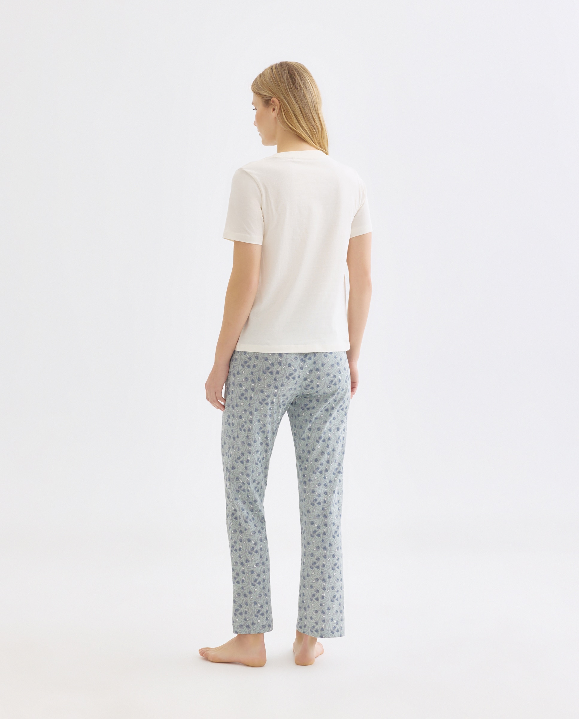 Pijama mujer algodón estampado Blanco roto-2