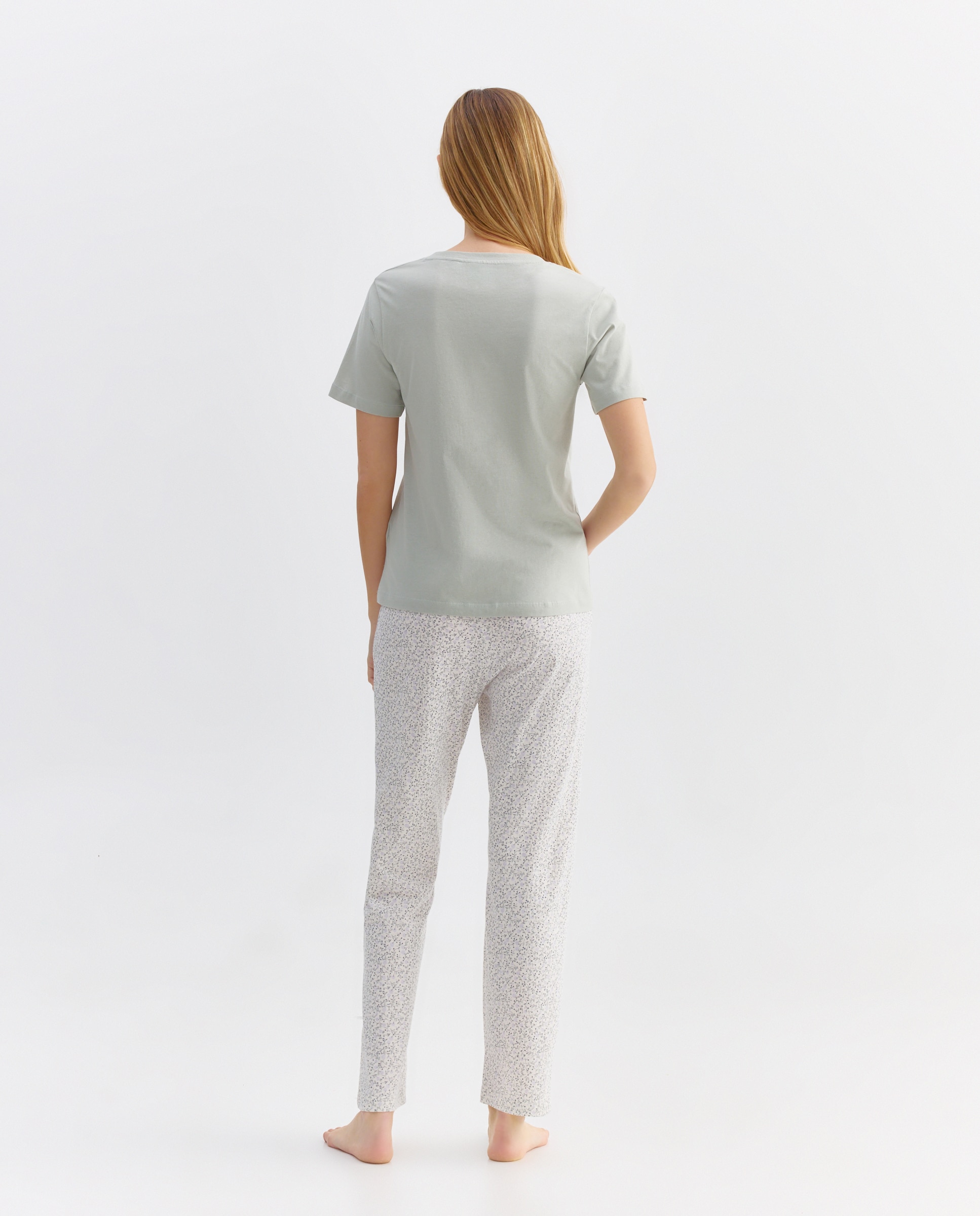 Pijama mujer algodón estampado 582 Verde agua-2