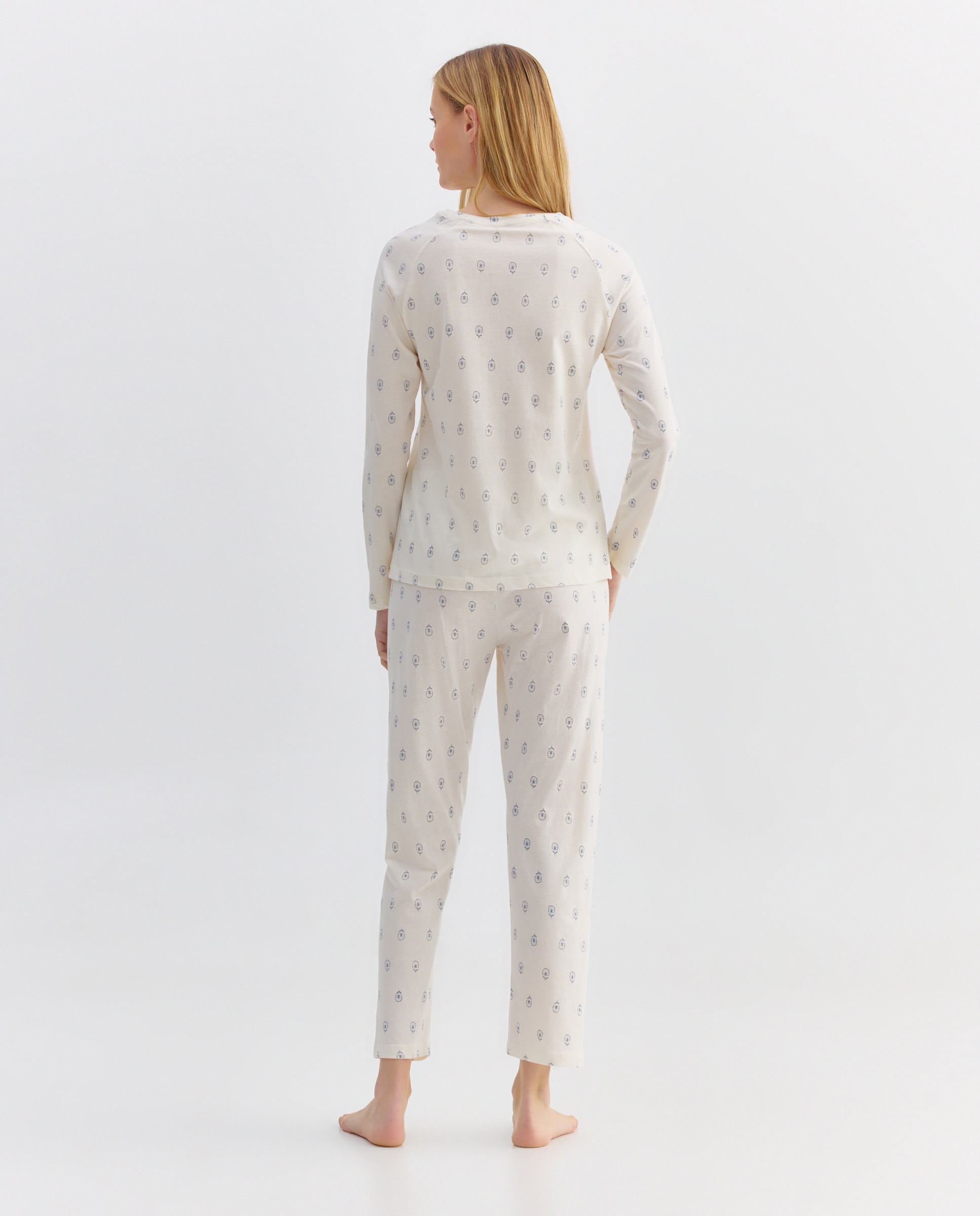 Pijama mujer algodón estampado Blanco roto-2