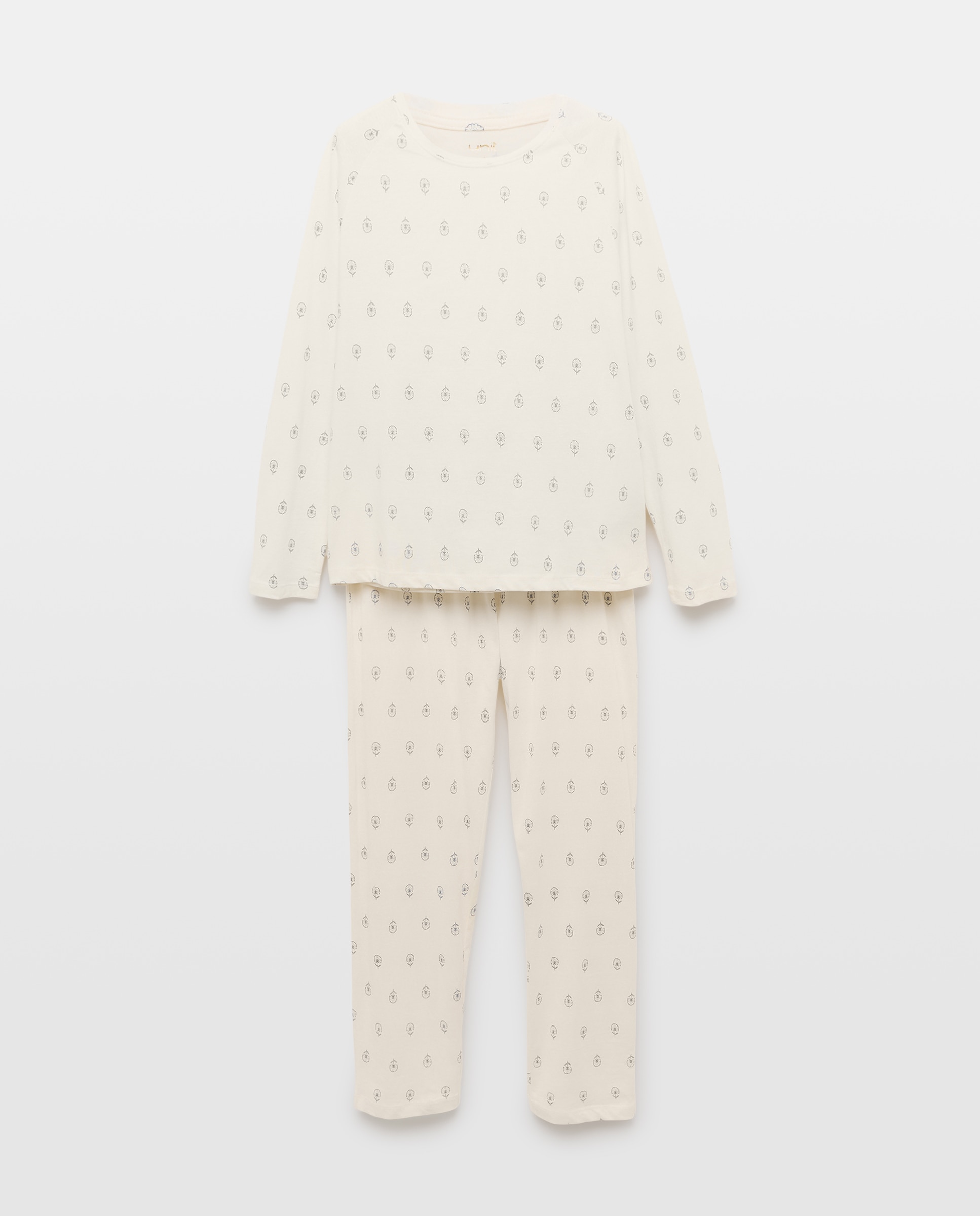 Pijama mujer algodón estampado Blanco roto-3