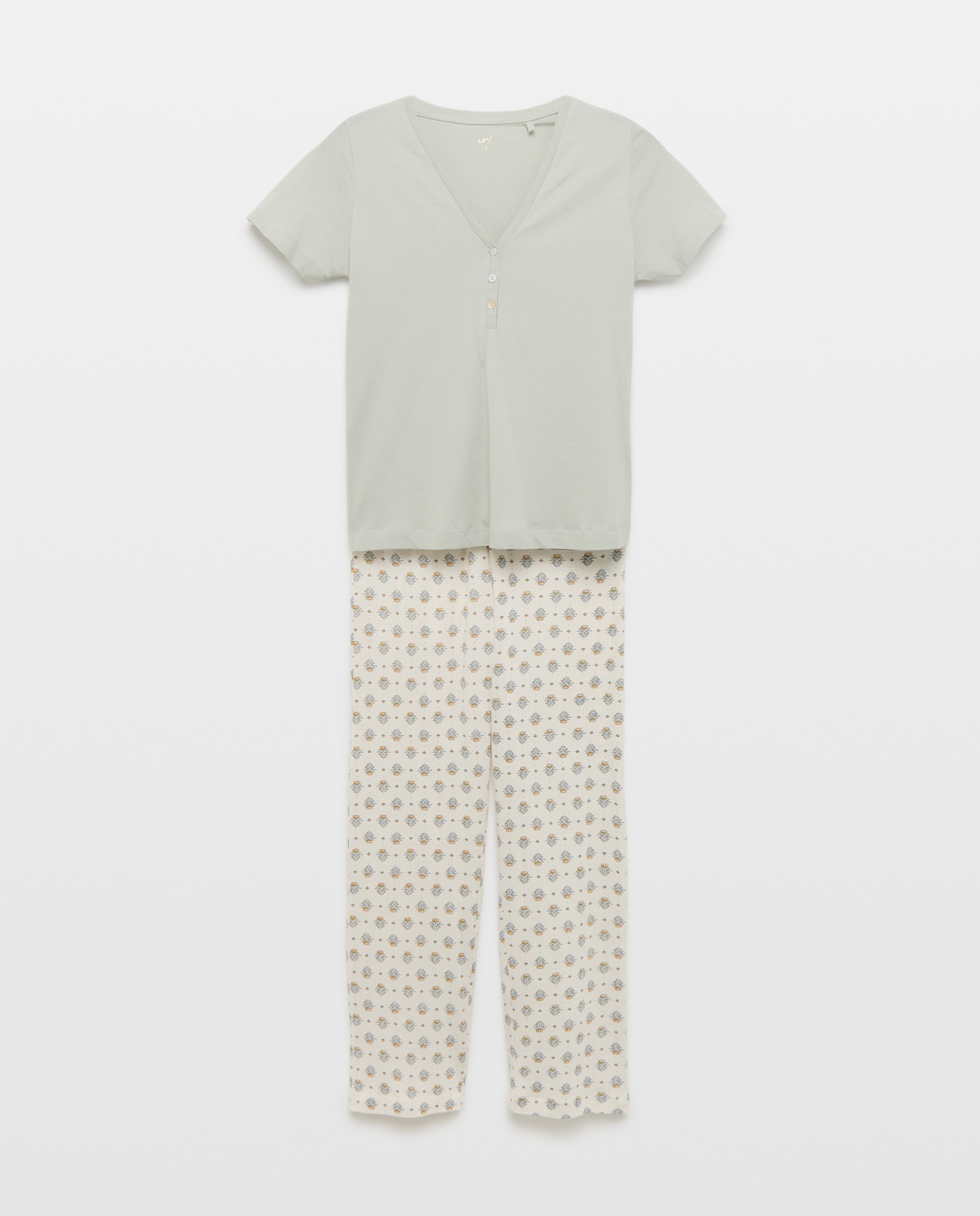 Pijama mujer algodón estampado 582 Verde agua-3