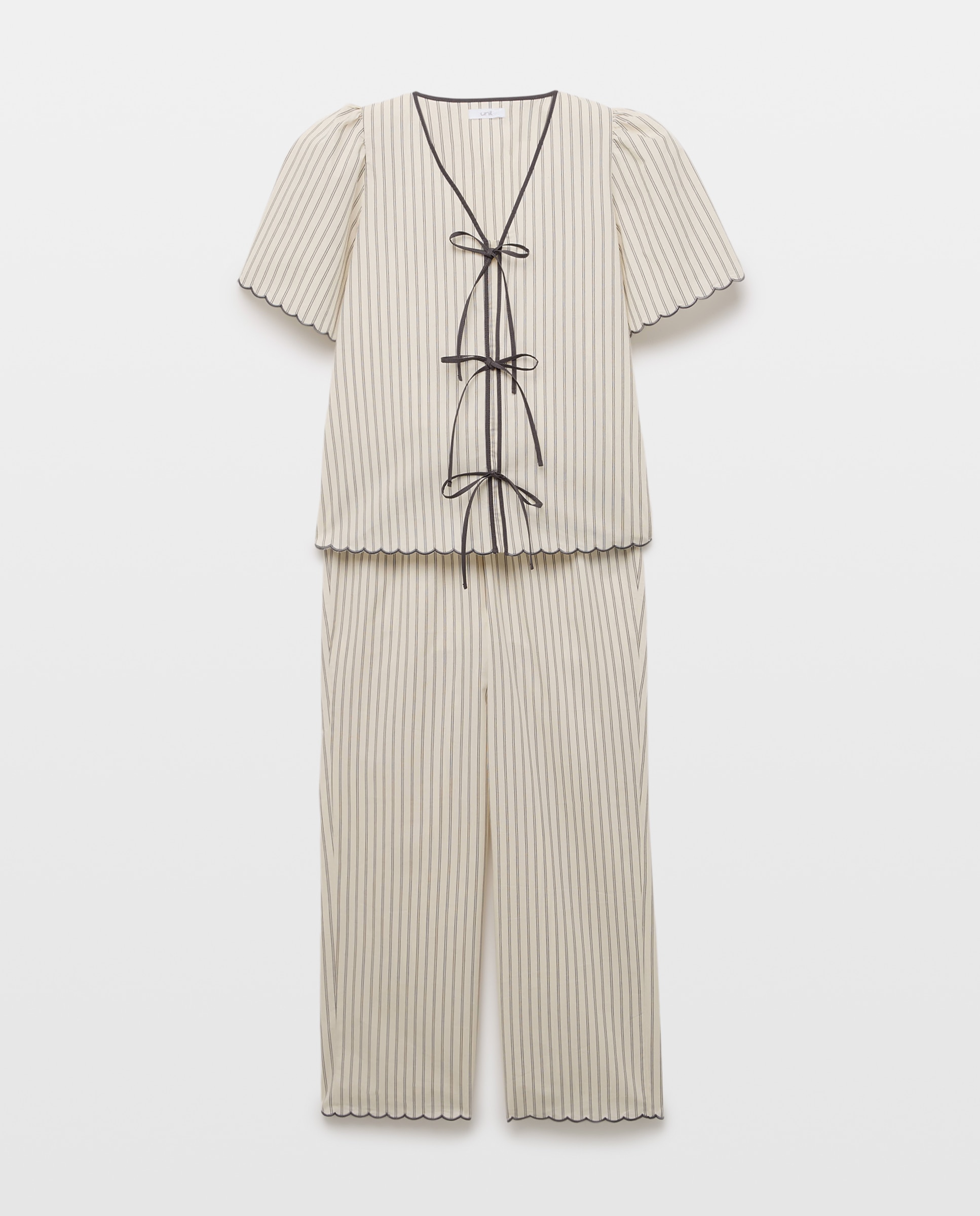 Pijama mujer algodón manga ancha lazos 830 Antracita-3