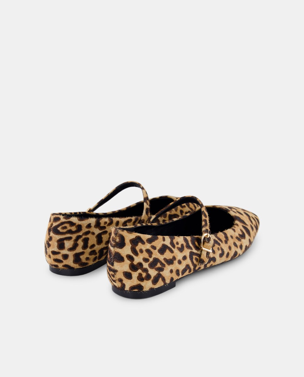 Sapatos de Presilha em Pele com Animal Print Preto-3