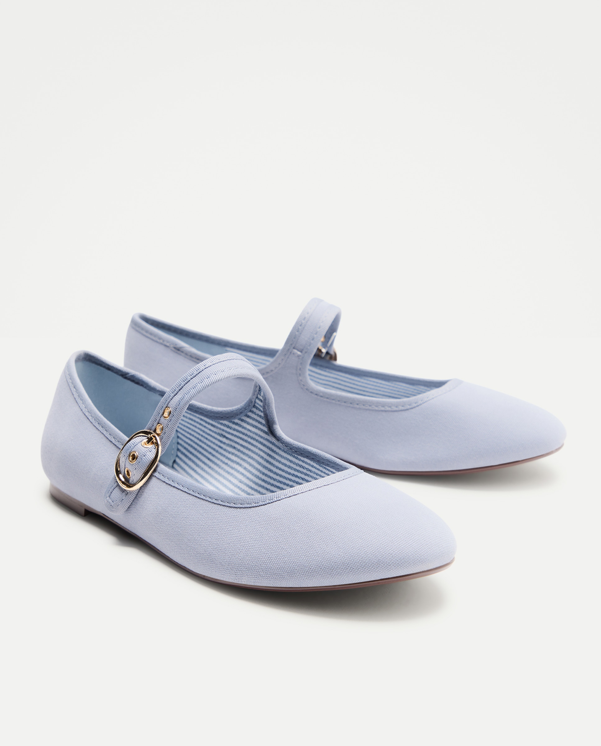 Sapatos de Presilha em Lona Fina Azul-claro-2