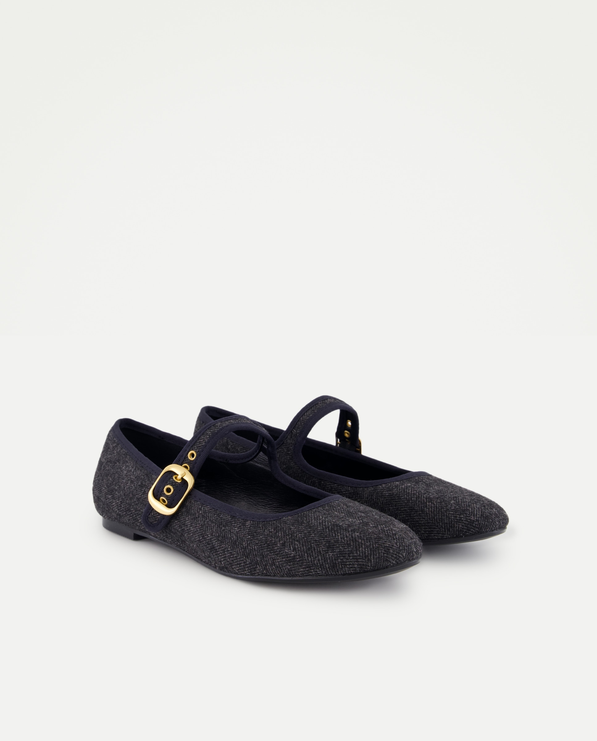 Sapatos de Presilha de Lã com Padrão Espinha de Peixe Cinzento-2