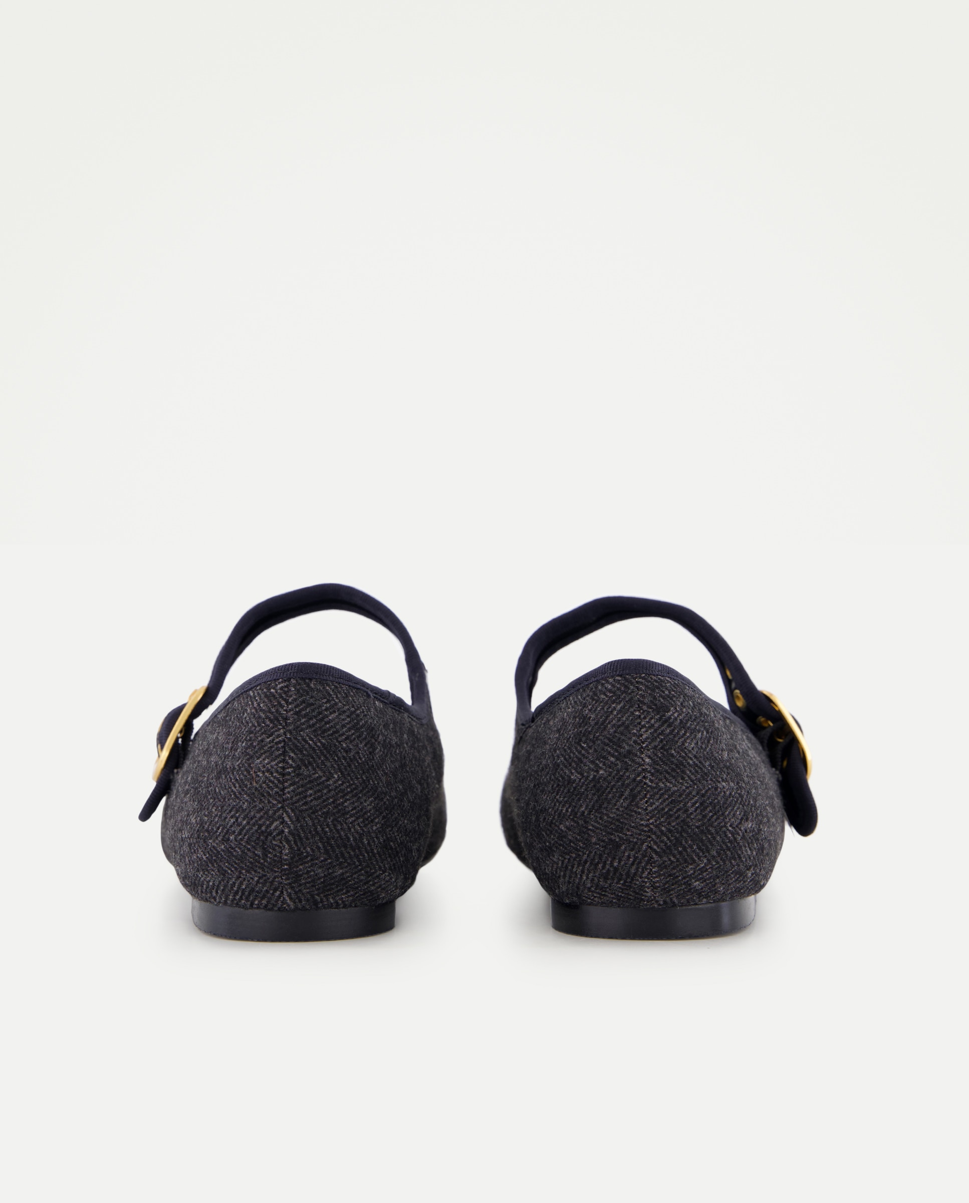 Sapatos de Presilha de Lã com Padrão Espinha de Peixe Cinzento-3