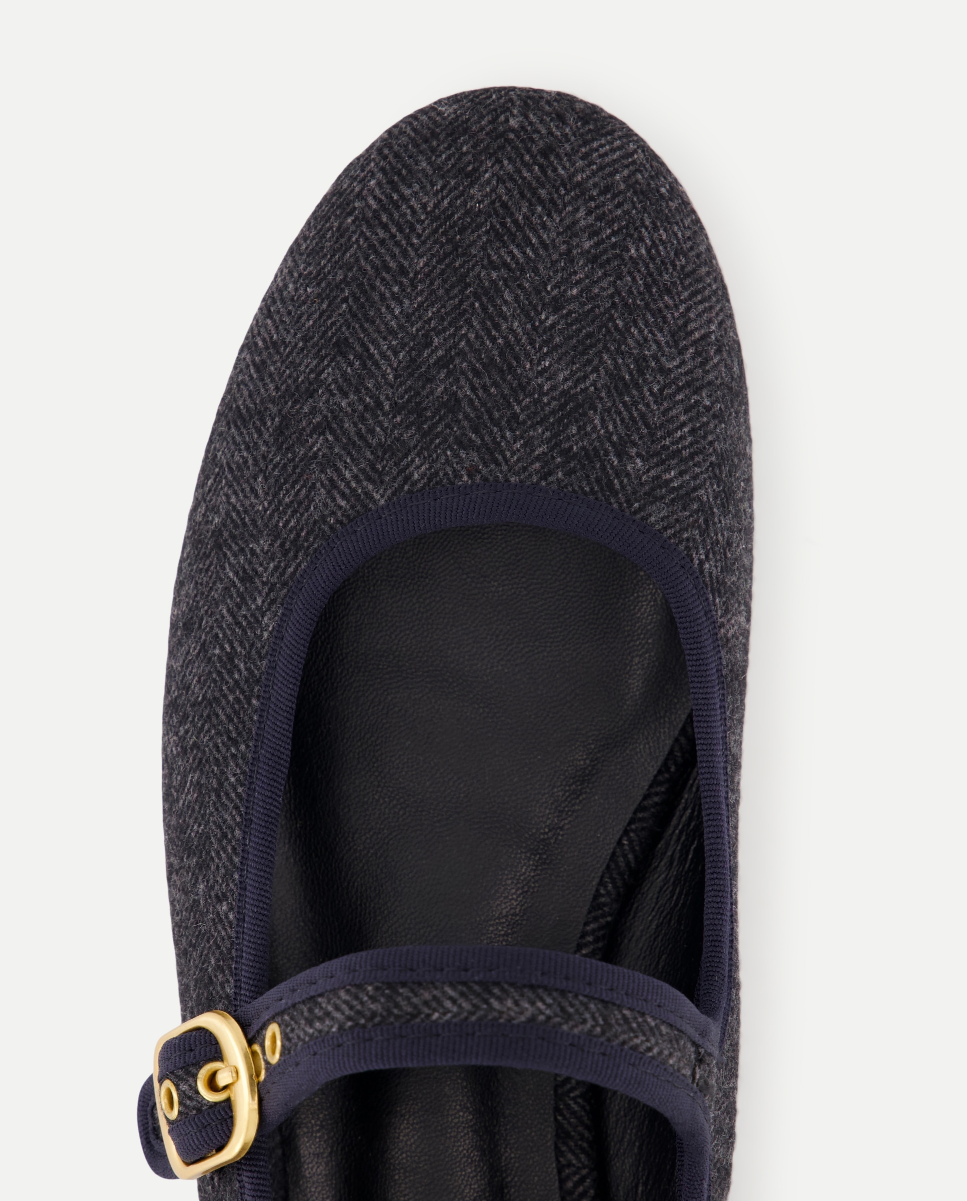 Sapatos de Presilha de Lã com Padrão Espinha de Peixe Cinzento-4