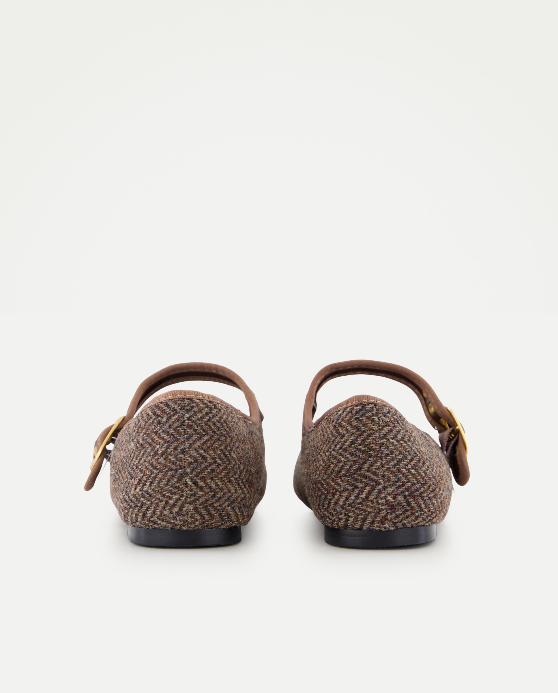 Sapatos de Presilha de Lã com Padrão Espinha de Peixe Castanho-3