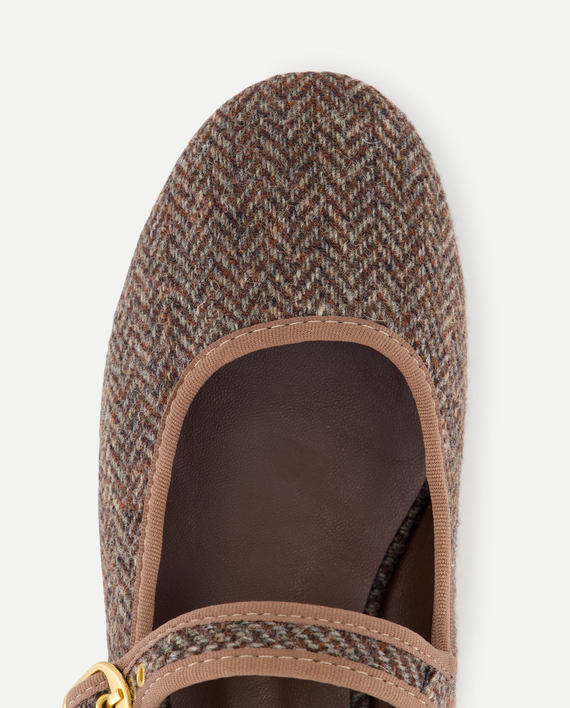 Sapatos de Presilha de Lã com Padrão Espinha de Peixe Castanho-4