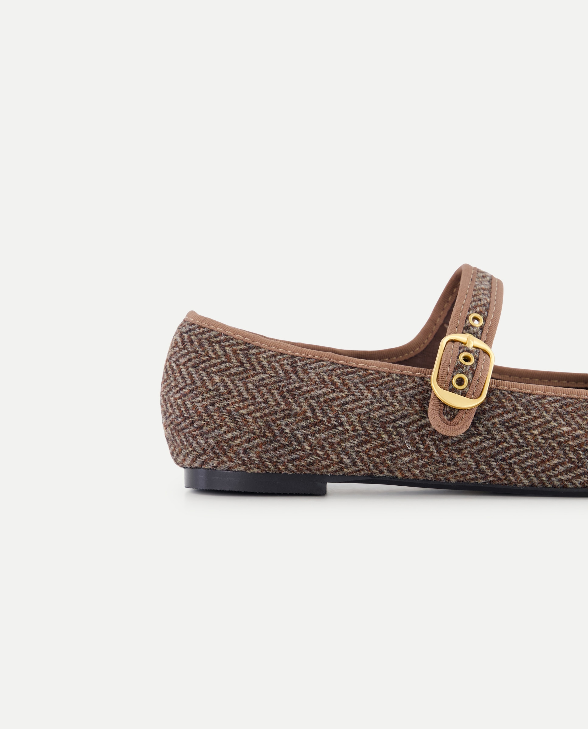 Sapatos de Presilha de Lã com Padrão Espinha de Peixe Castanho-5