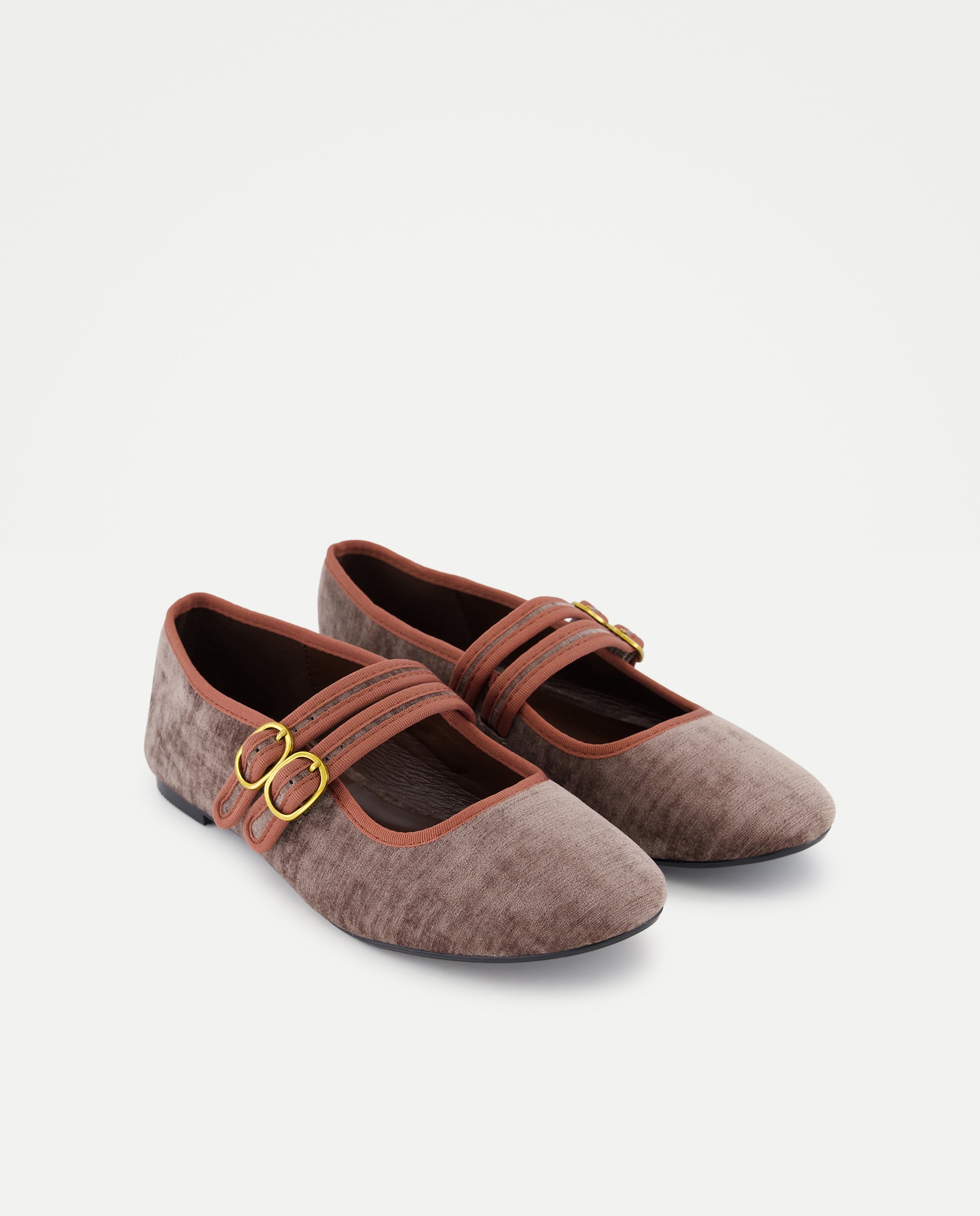 Sapatos de Presilha em Veludo com Contraste Visom-Escuro-2
