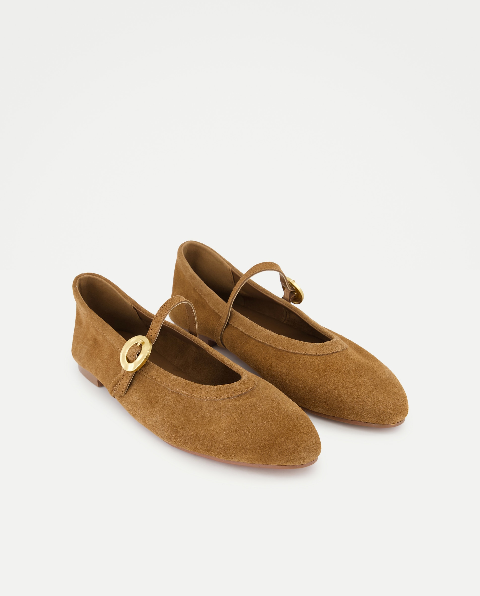Sapatos de Presilha em Camurça com Fivela Castanho-2