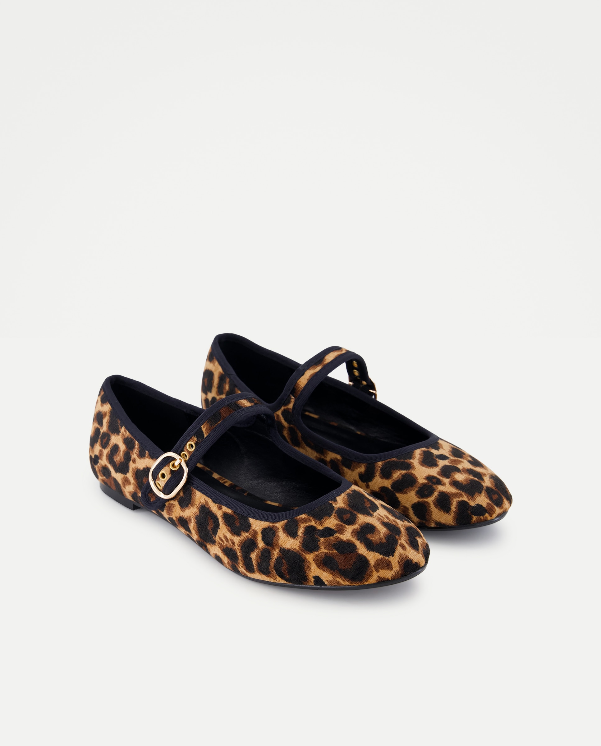 Sapatos de Presilha em Veludo com Animal Print Preto-2