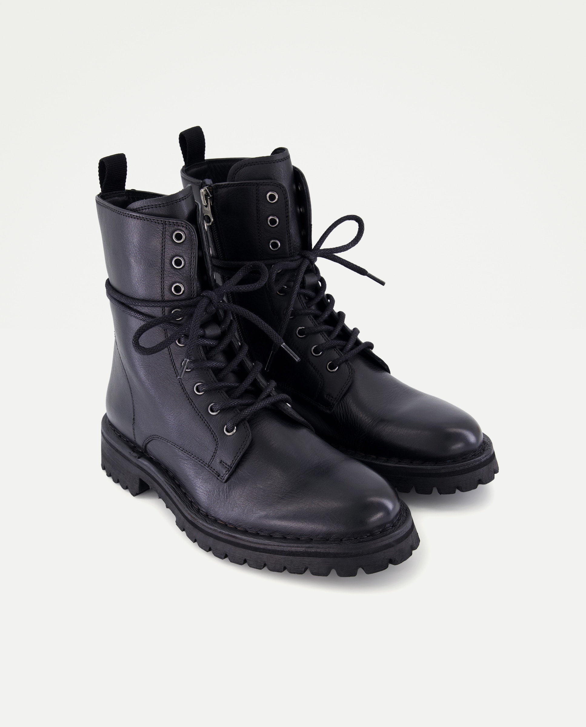 Botas de Atacadores em Pele Tipo Napa - Preto Preto-2