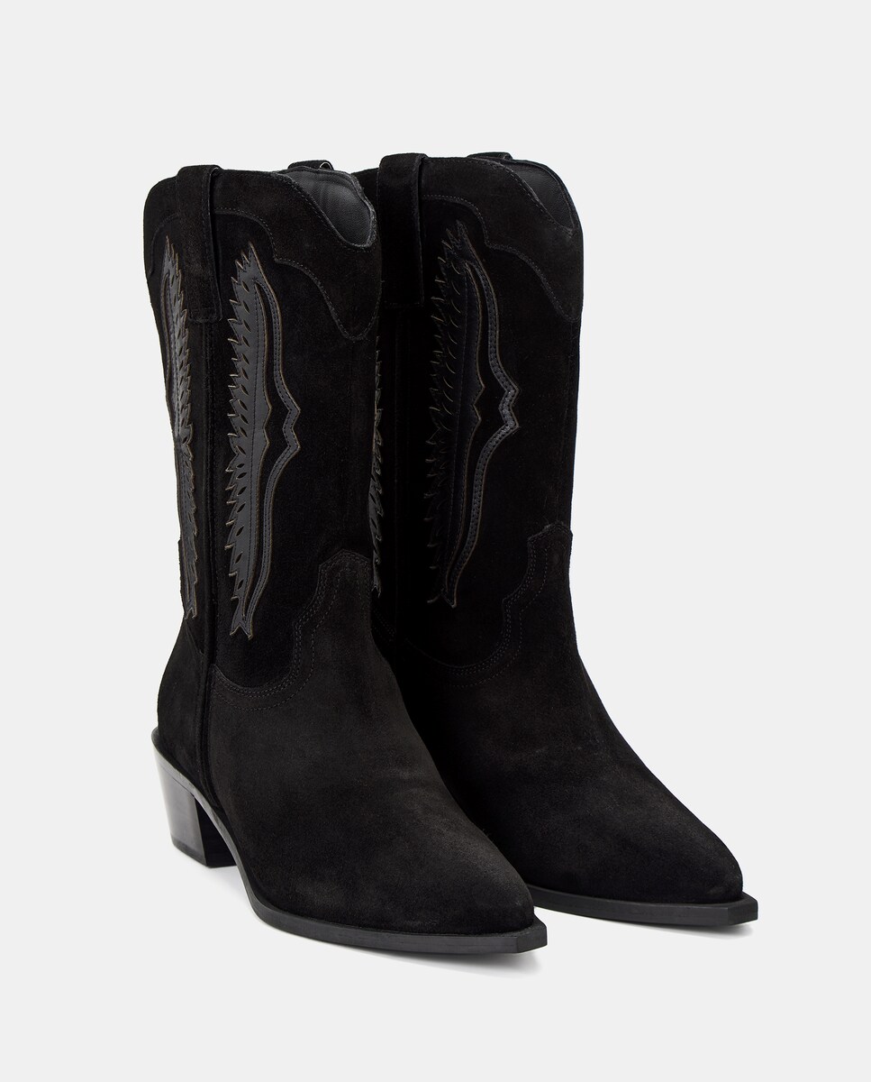 Botas Cowboy em Camurça com Patch em Napa Preto-2