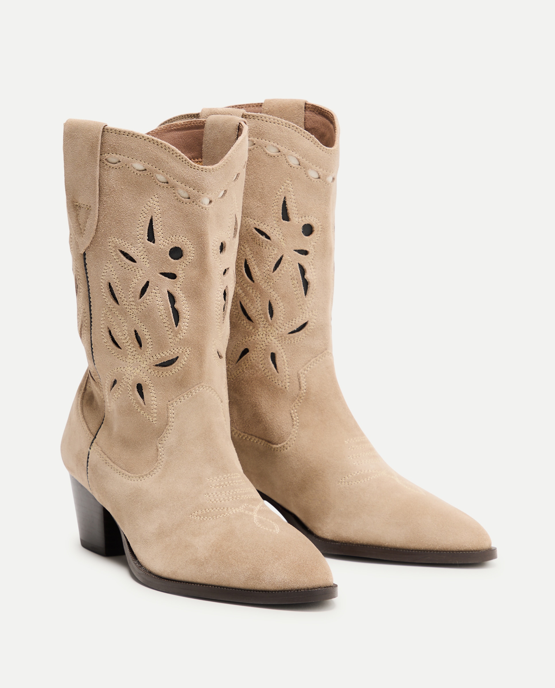 Bota pele mulher estampado contraste Bege-2