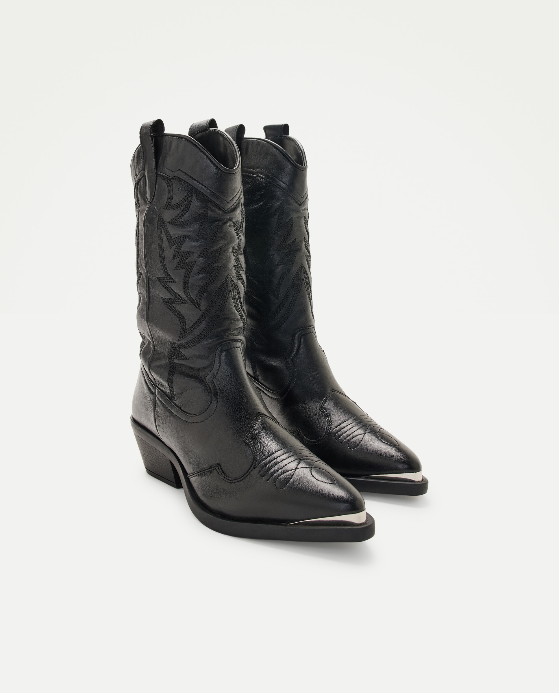 Botas de Cowboy em Pele Napa Preto-5