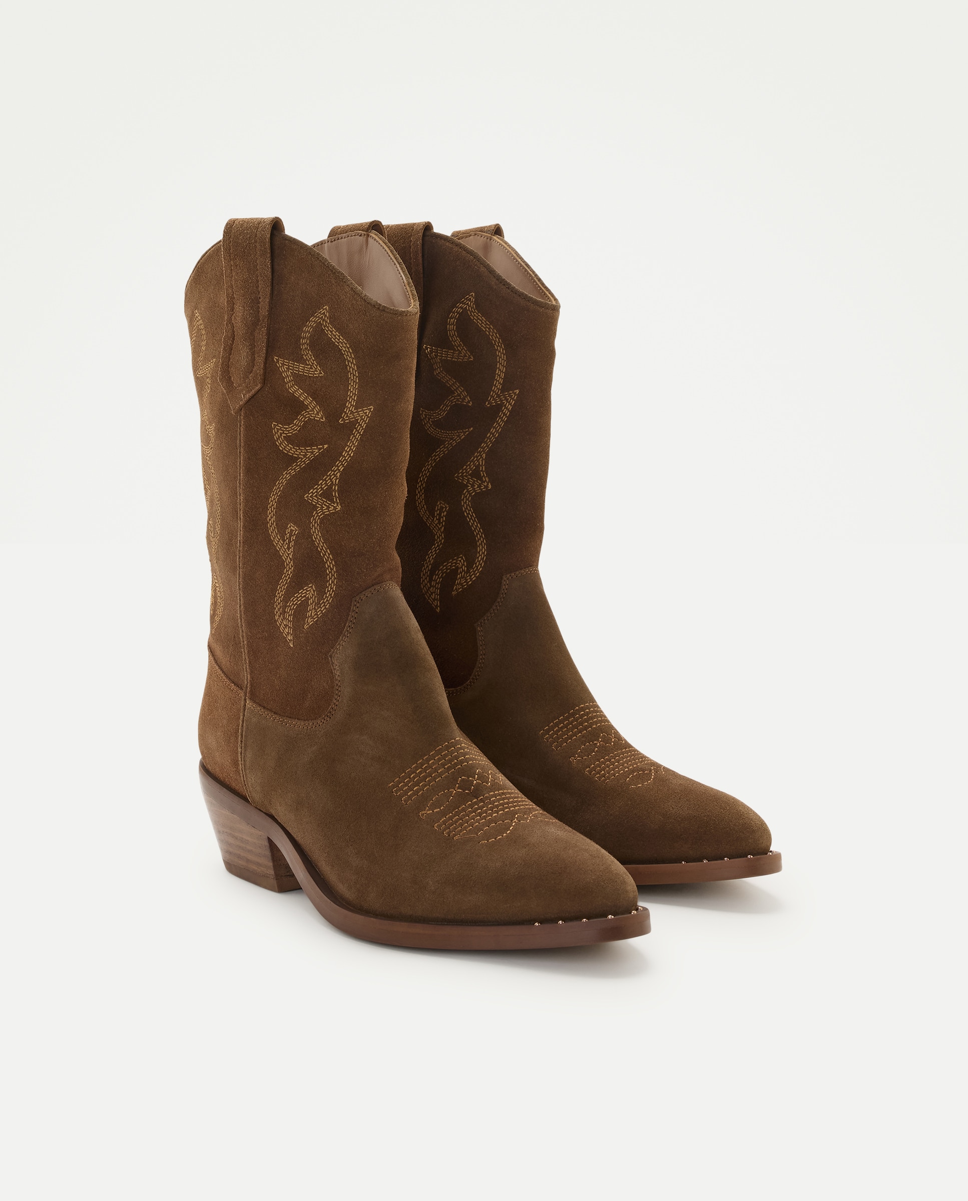Botas de Cowboy em Pele Tipo Camurça Castanho-2