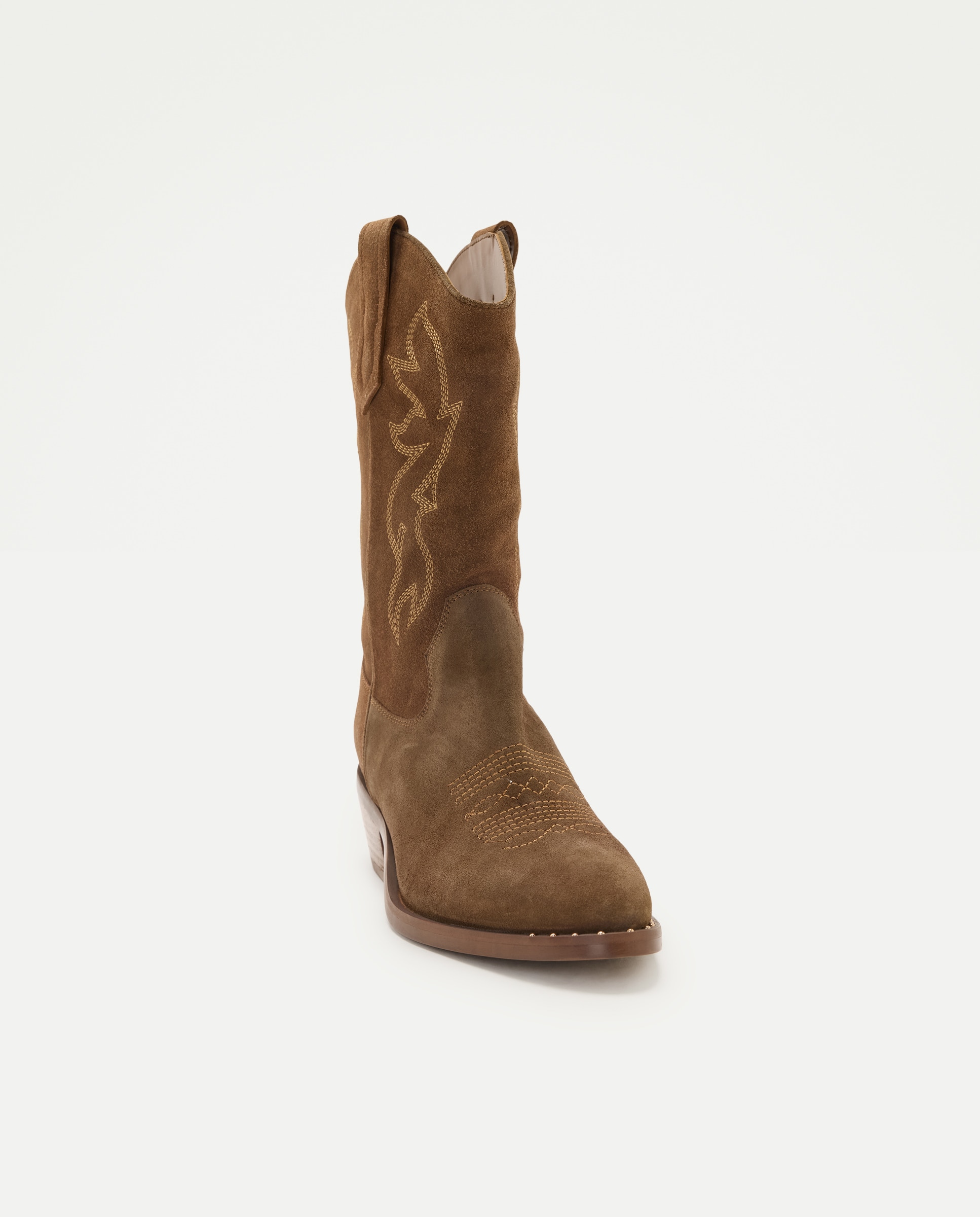 Botas de Cowboy em Pele Tipo Camurça Castanho-4
