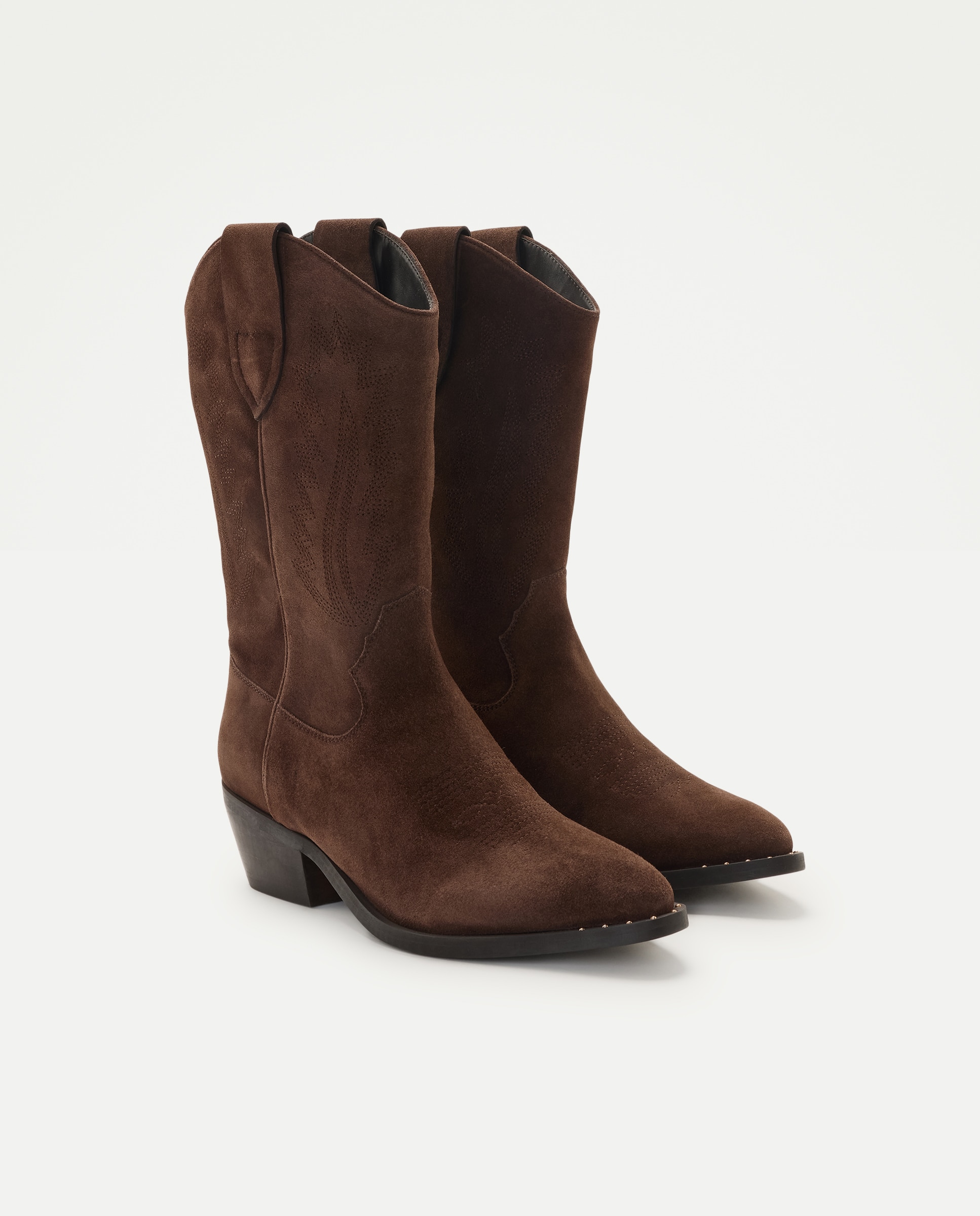 Botas de Cowboy em Pele Tipo Camurça Chocolate Chocolate-2