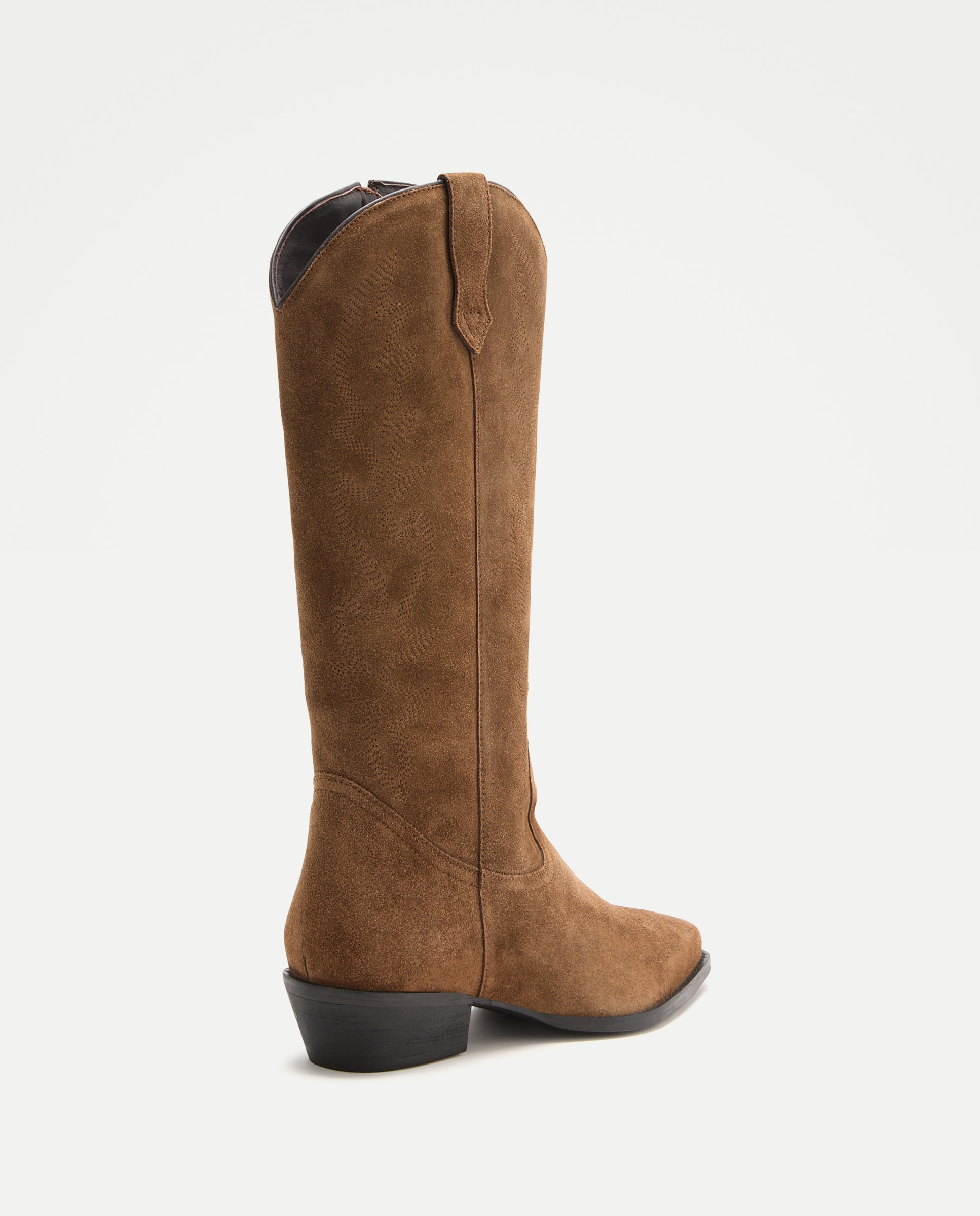 Botas de Cowboy em Pele Tipo Camurça de Cano Alto Castanho-3